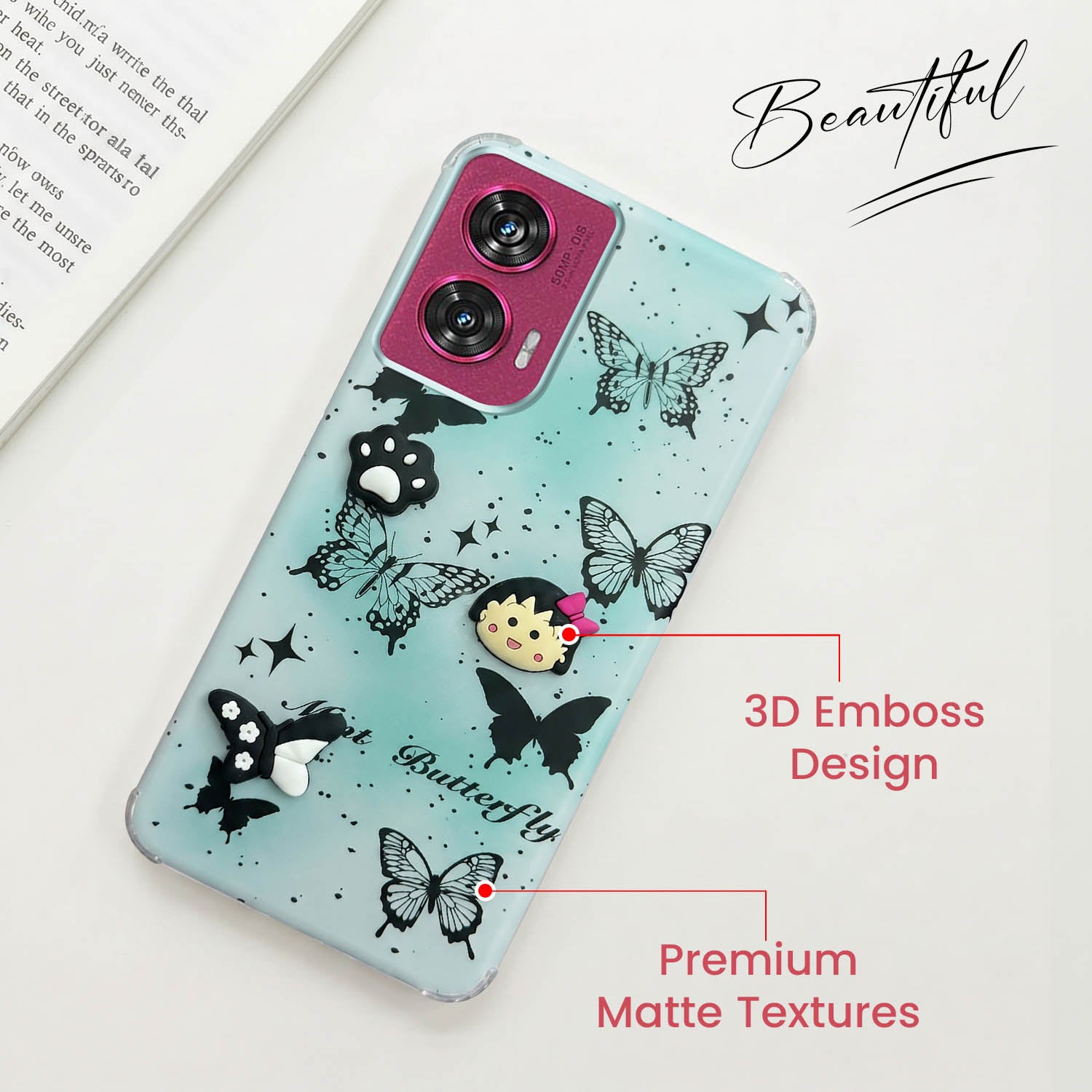 For Motorola Moto Edge 50 Fusion Back Cover Case (3D Cute Cartoons | Hard Back Side Soft | Matte Premium Finish | HD Printing)