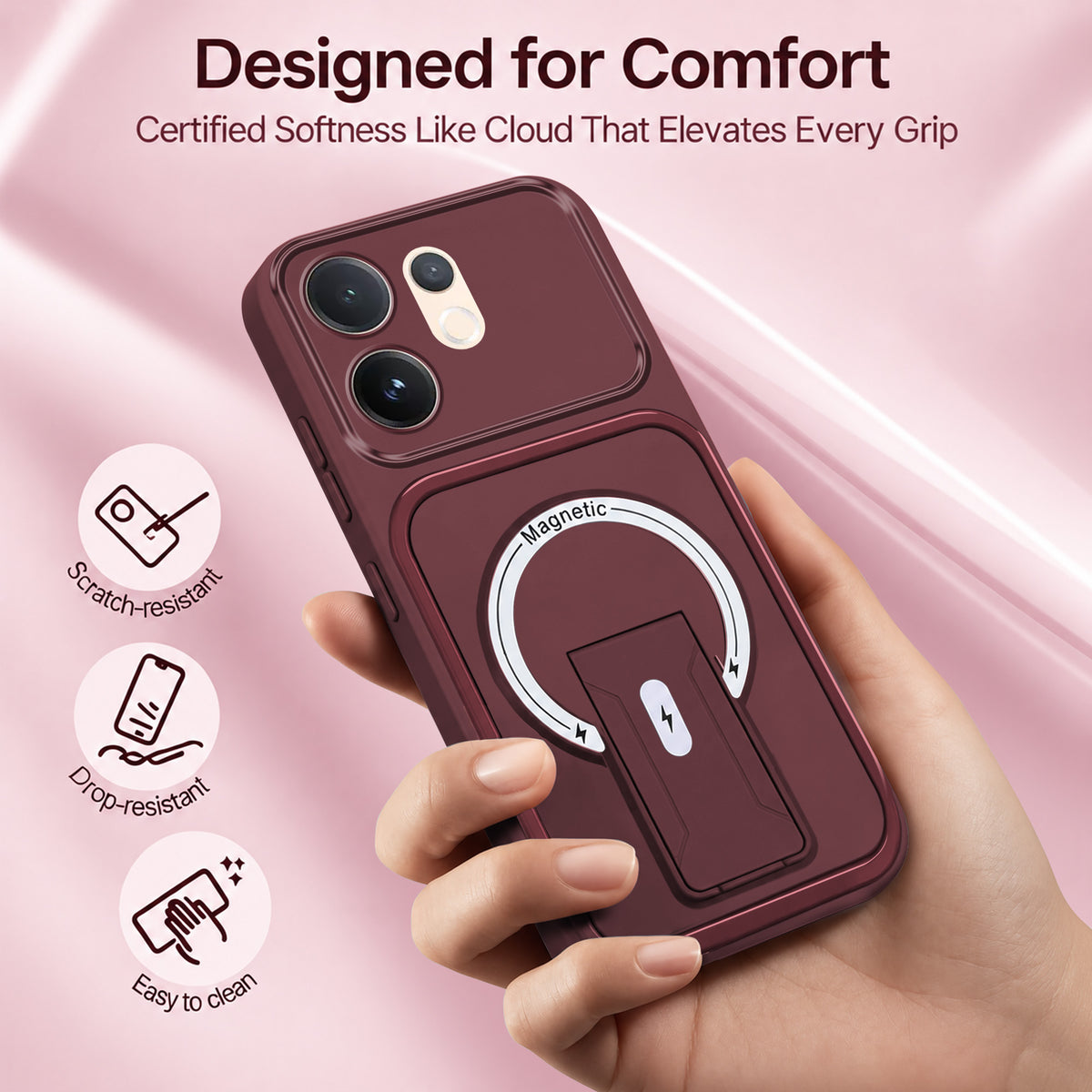 For Vivo V60 | Vivo T4 Pro Back Case Cover Metallic (Hybrid Armor Kickstand | MagSafe Compatible | Camera Protection Shockproof)