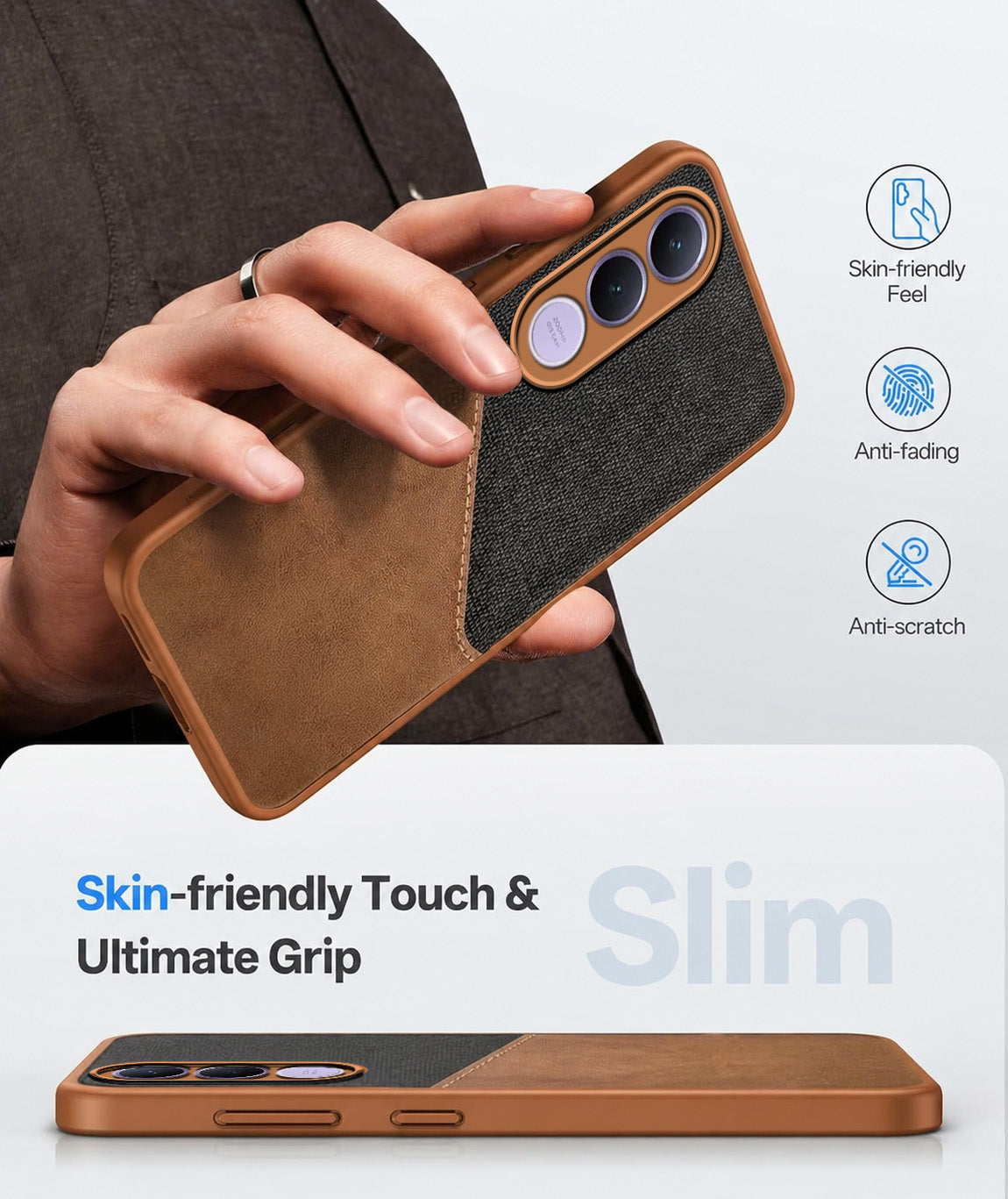 For Vivo V70 FE 5G Back Cover Case (Dual PU Leather Stitch | Professional Minimalist | Soft and Flexible)