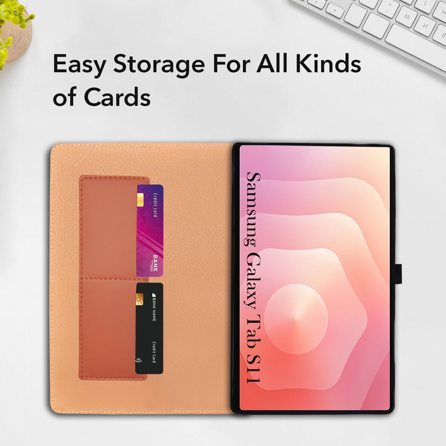 For Samsung Galaxy Tab S11 11 Inch SM-X730/X736/X736B Flip Cover Folio Cover (PU Leather | Multi-Angle Smart Stand | Card Storage Slots | Silicone Back Pouch)
