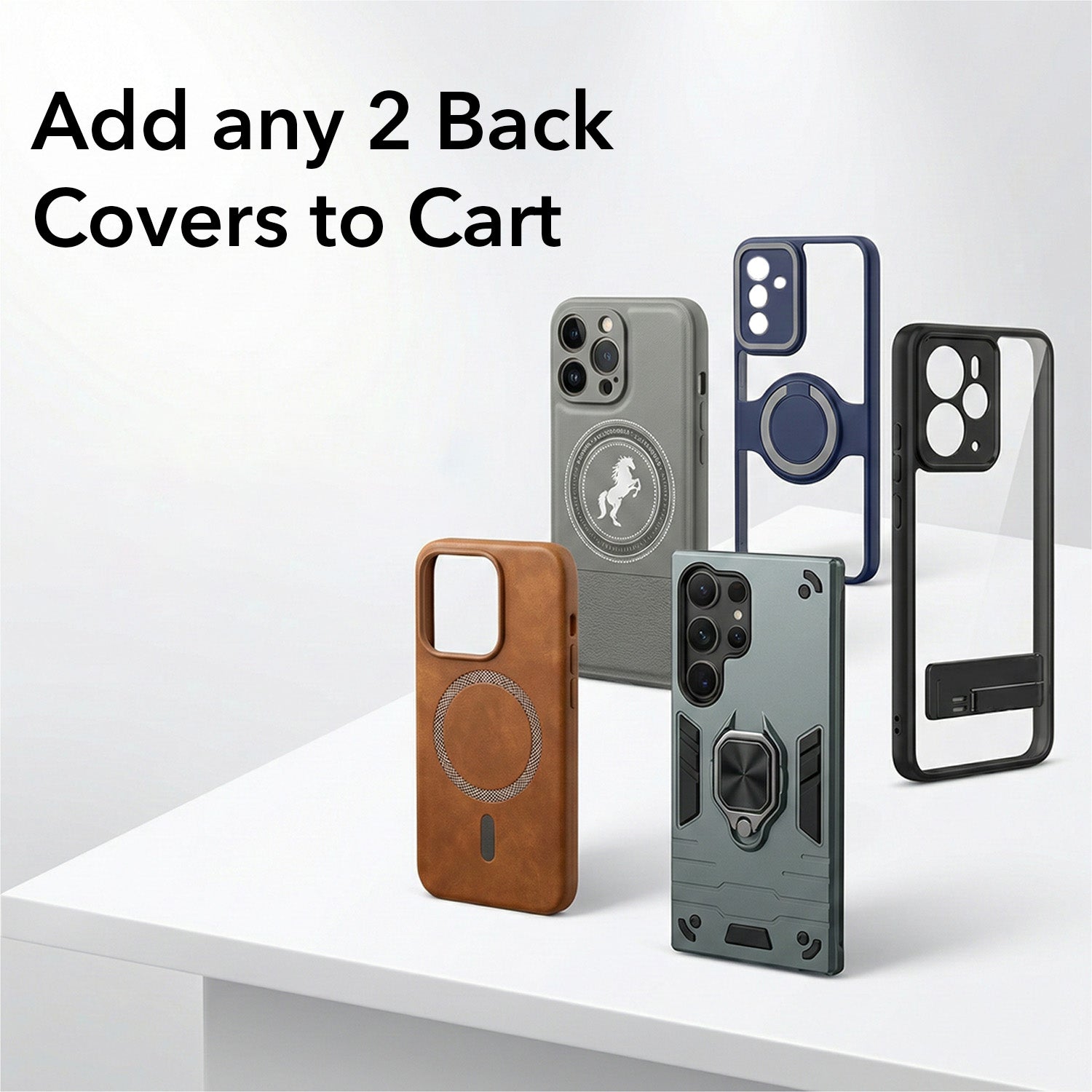 Complete Mobile Care Kit (Get Any 2 Cases+2 Tempered Glass+25W Charger Adapter+Metallic Mobile Stand+Cable Protector)