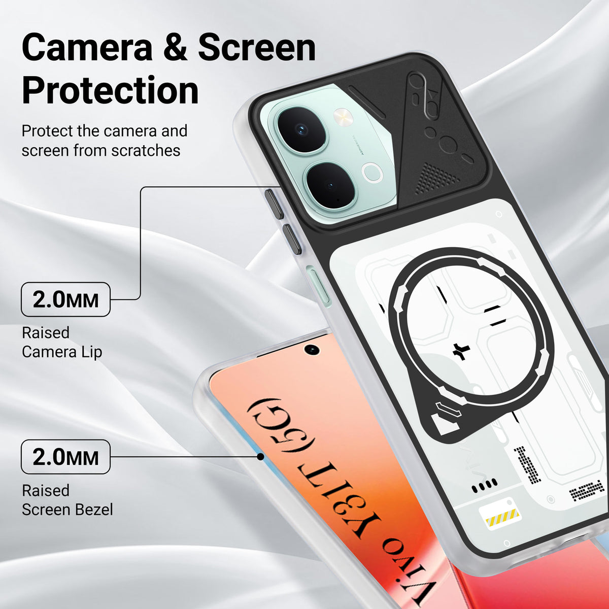 For Vivo Y31T 5G Metallic Back Cover Case (Metallic Camera Protection & Buttons | Translucent Milky Shade | Hard Polycarbonate)