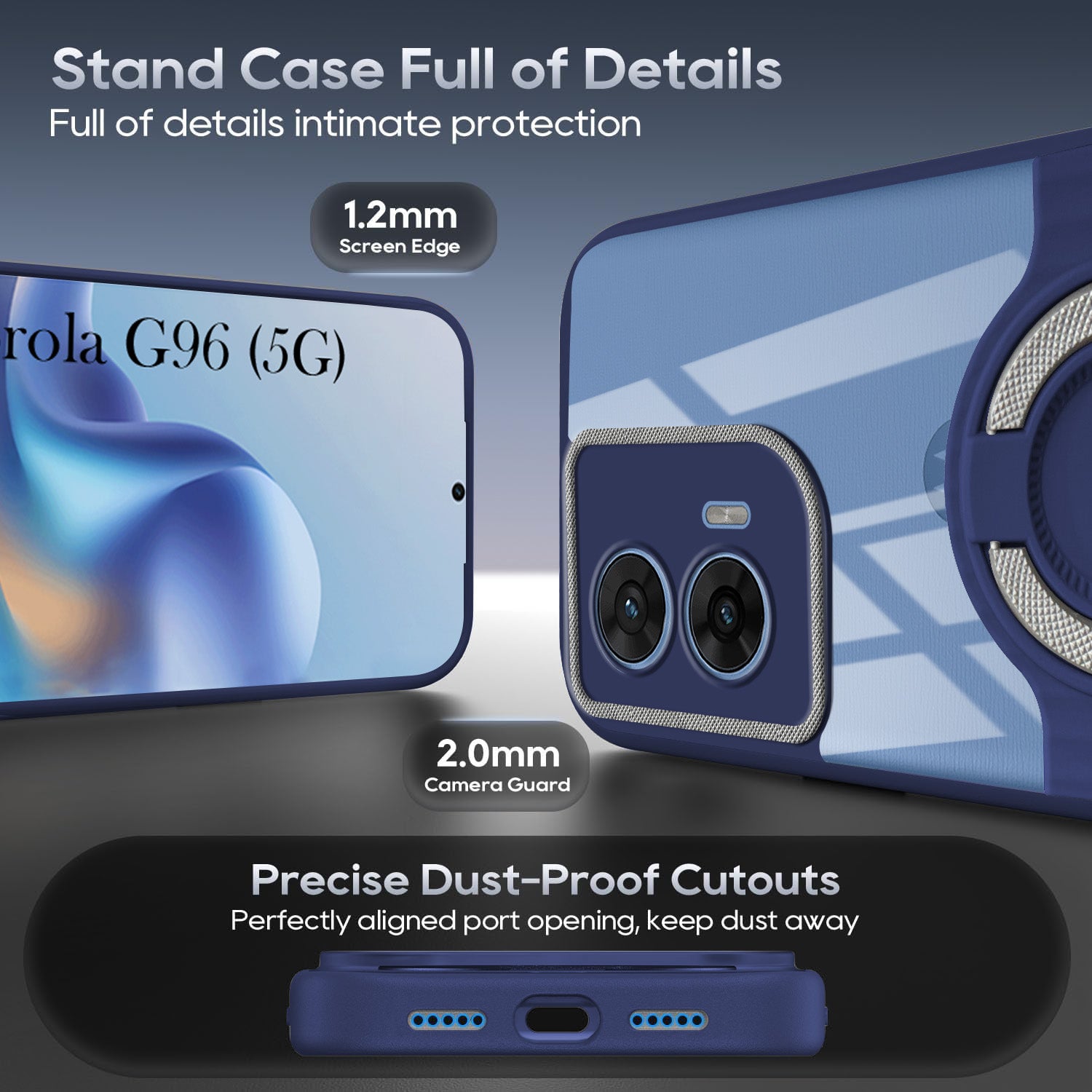 For Motorola Moto G96 Back Cover Case with stand (Built-in Ring Holder Kickstand | Lifetime Anti Yellow | Camera Protection)