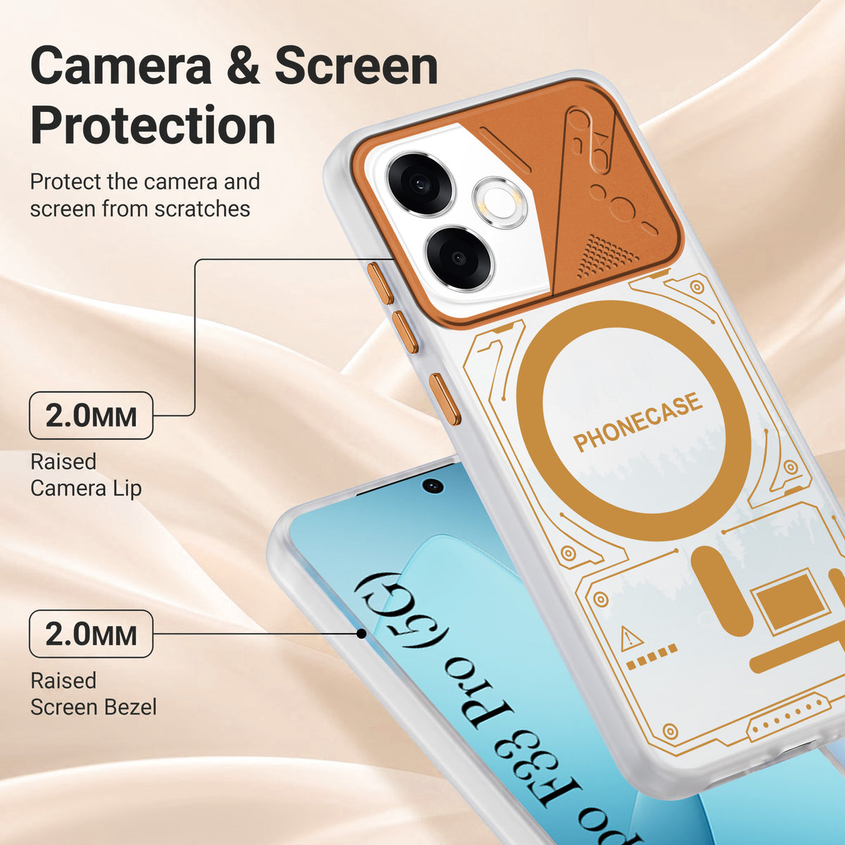 For Oppo F33 Pro 5G Metallic Back Cover Case (Metallic Camera Protection & Buttons | Translucent Milky Shade | Hard Polycarbonate)