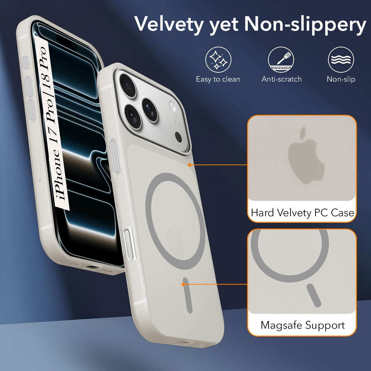 For iPhone 17 Pro | iPhone 18 Pro Back Cover Case (Frosted Matte Feel | MagSafe Compatible Wireless Charging)