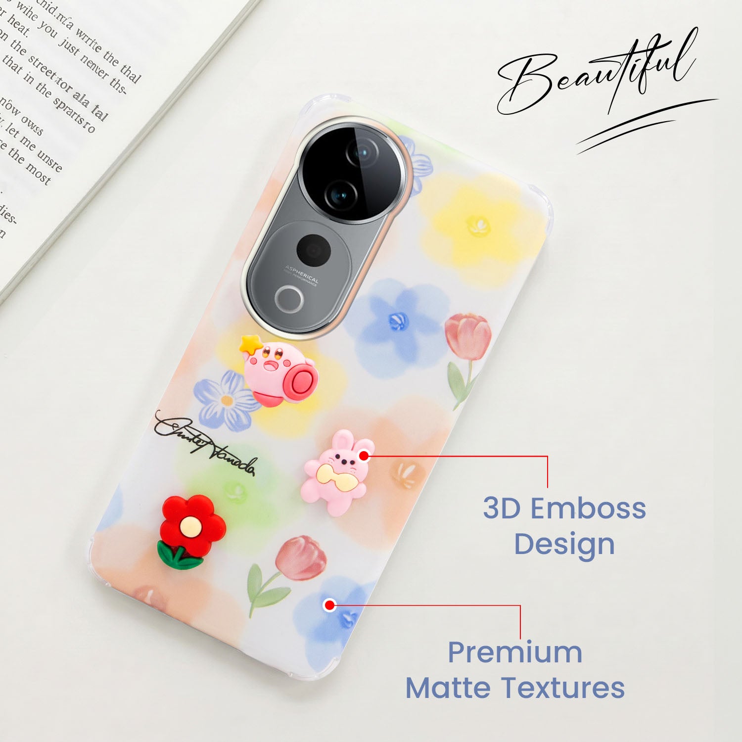 For Vivo T3 Ultra Back Cover Case (3D Cute Cartoons | Hard Back Side Soft | Matte Premium Finish | HD Printing)