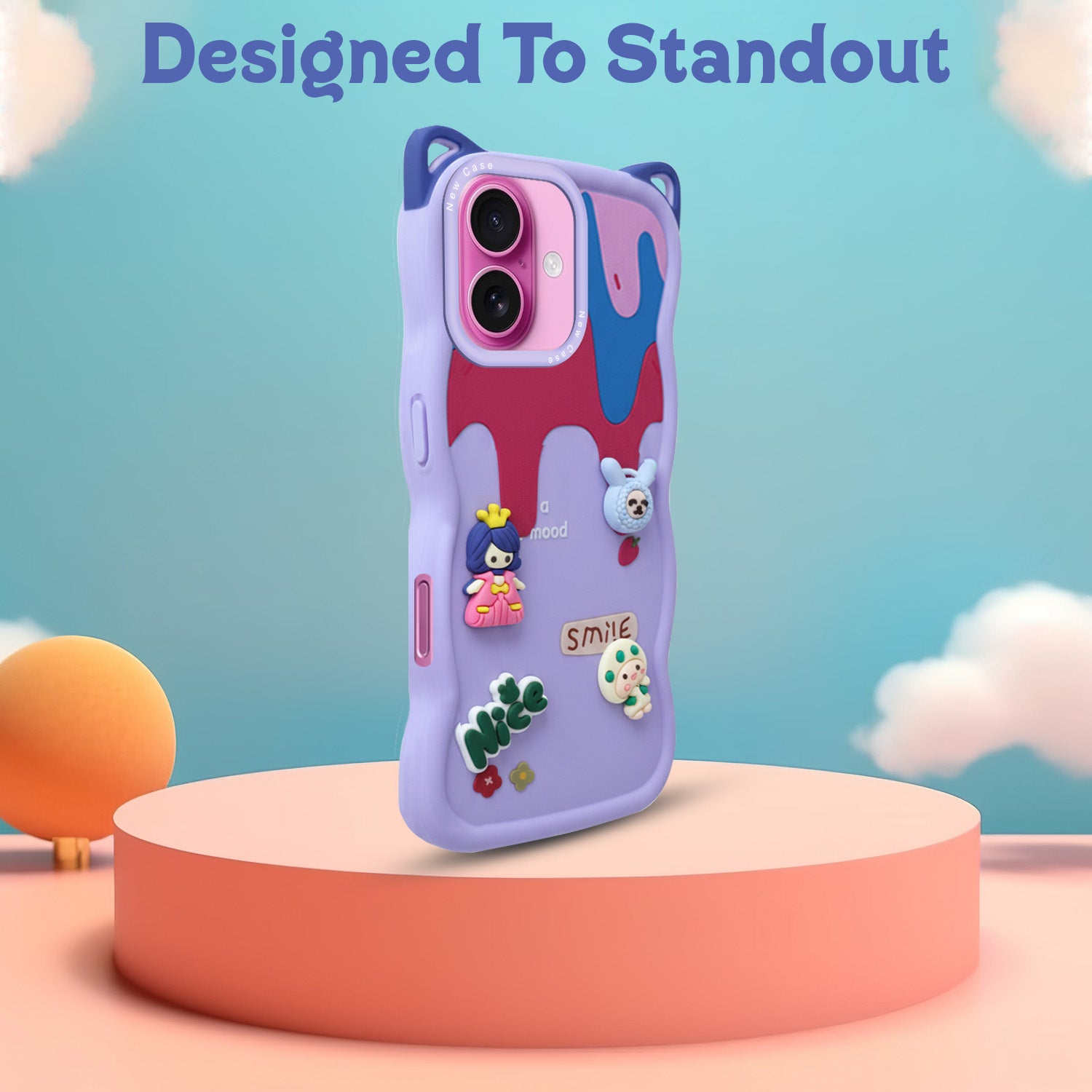 For Apple iPhone 16 Plus Back Case Cover Strap (3D Embossed Figures | Strap Holder | 360* Soft Cushion with Camera Bump)