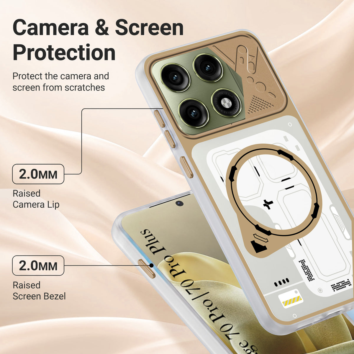 For Motorola Edge 70 Pro | Edge 70 Pro Plus Metallic Back Cover Case (Metallic Camera Protection & Buttons | Translucent Milky Shade | Hard Polycarbonate)