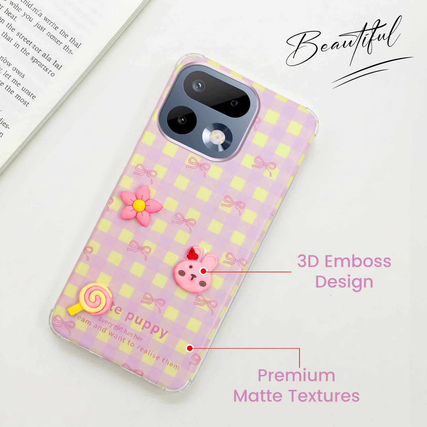 For Realme 16 Pro Back Cover Case (3D Cute Cartoons | Hard Back Side Soft | Matte Premium Finish | HD Printing)