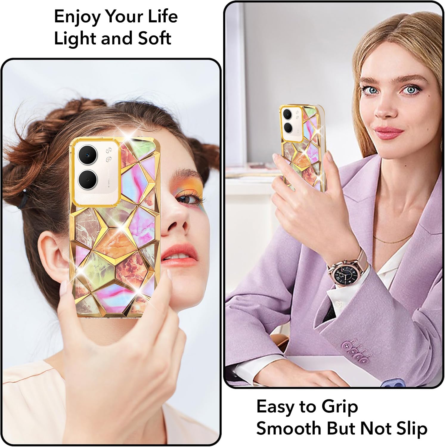 For Oppo A5X 3D Silicone Back Cover Case Compatible (Dual Design Glitter Sparkle and Detachable Diamond Print Case | Soft and Flexible)