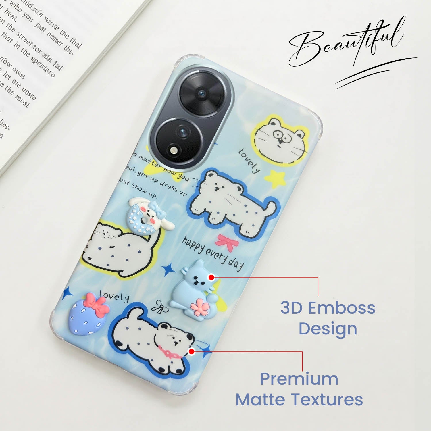 For Vivo T2 Back Cover Case (3D Cute Cartoons | Hard Back Side Soft | Matte Premium Finish | HD Printing)