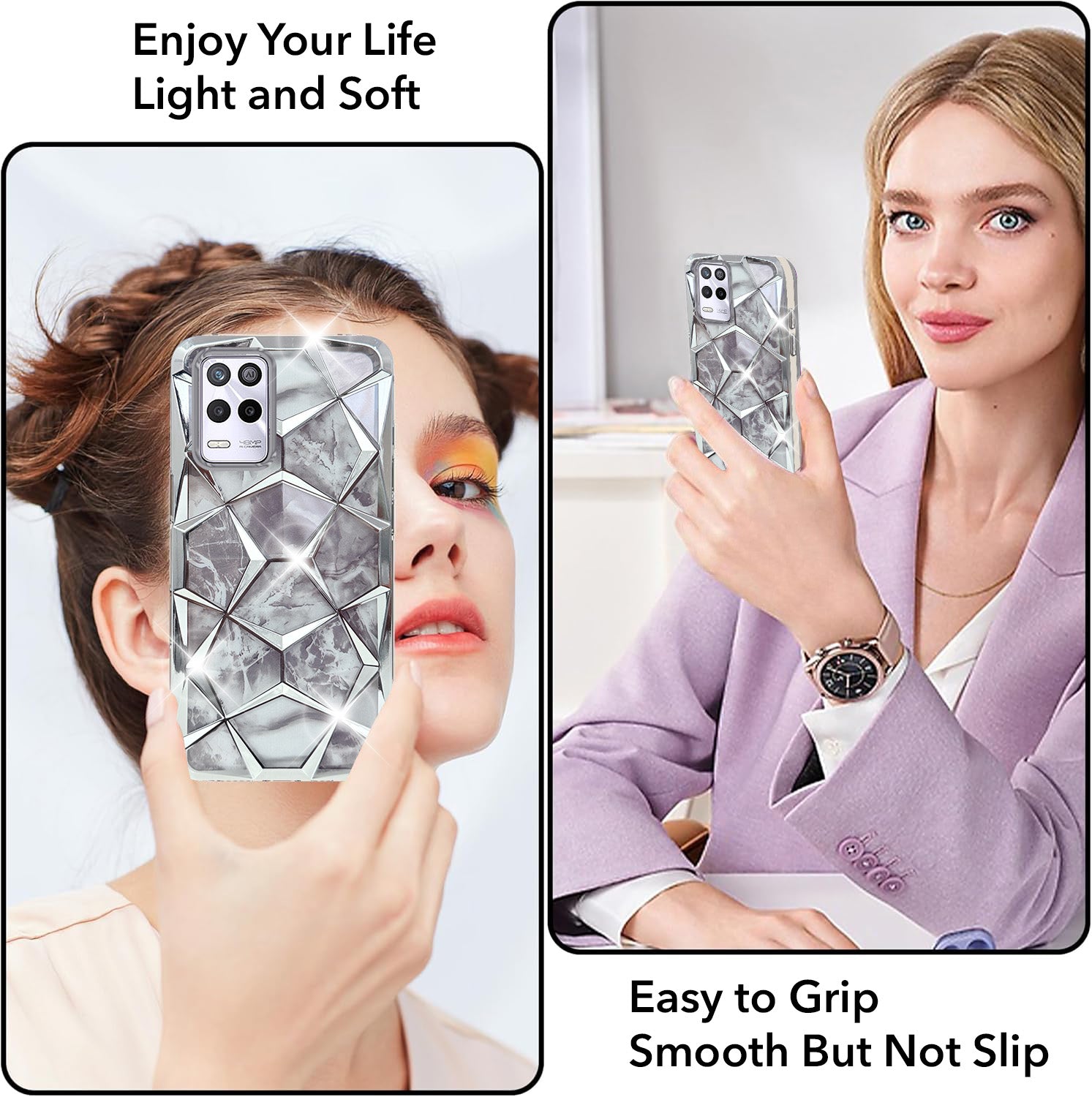For Realme 9 5G Back Cover Case ( Dual Design Glitter Sparkle and Detachable Diamond Print Case | Soft and Flexible)