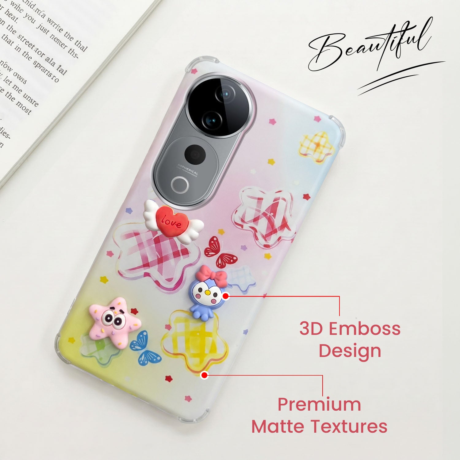 For Vivo T3 Ultra Back Cover Case (3D Cute Cartoons | Hard Back Side Soft | Matte Premium Finish | HD Printing)