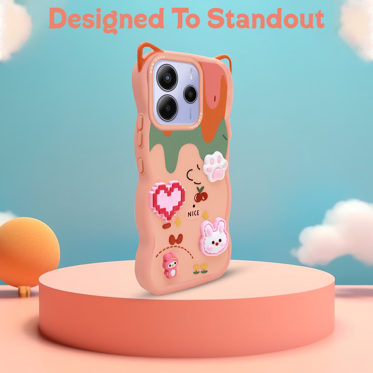 For Redmi Note 14 5G | Redmi Note 14 SE Back Case Cover Strap (3D embossed Figures | Strap Holder | 360* Soft Cushion with Camera Bump)