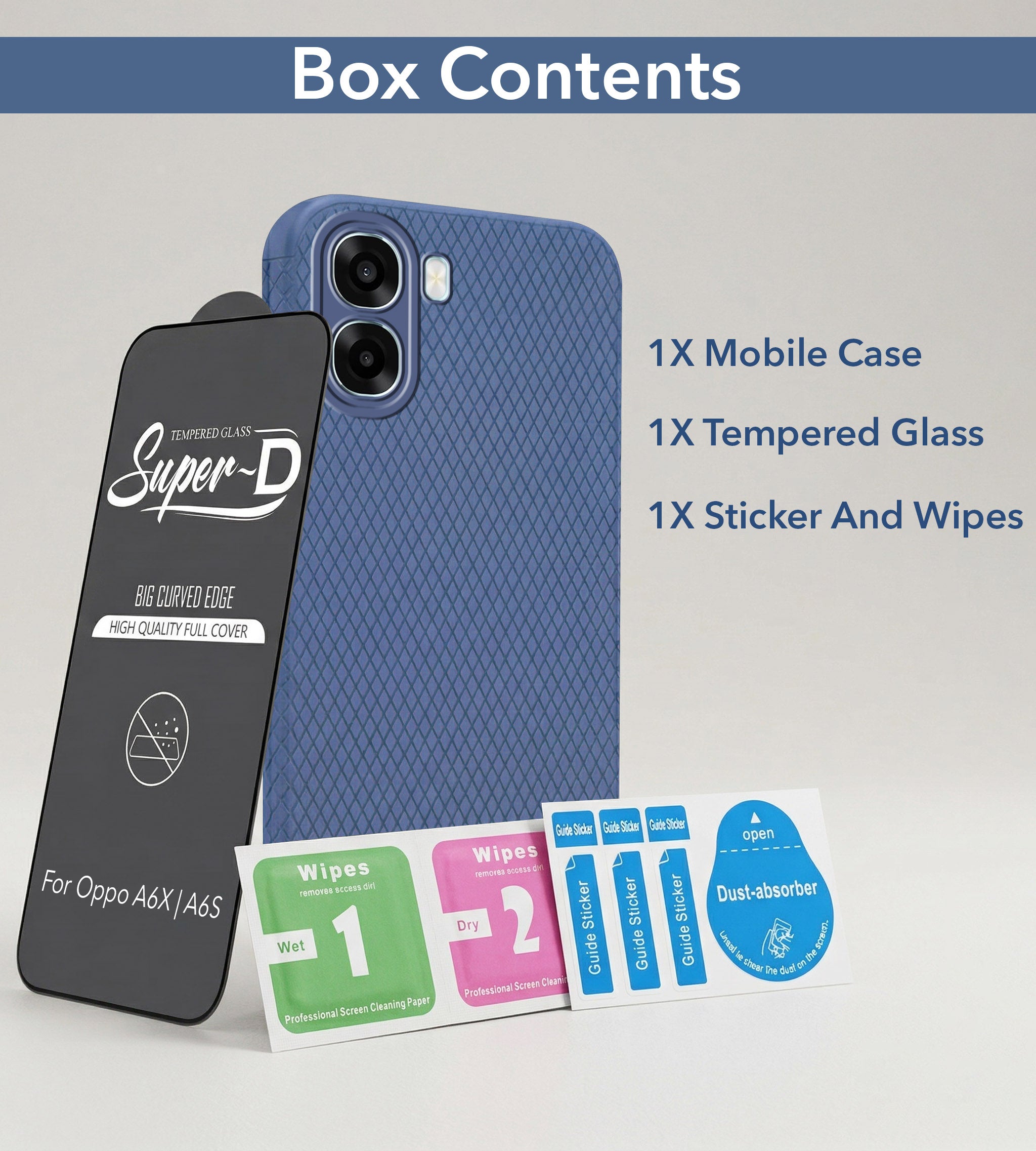For Oppo A6X | Oppo A6S Combo with Back Cover and 9H Tempered Glass (Liquid Silicone | Camera Protection | Oleophobic Coating Screen Glass)