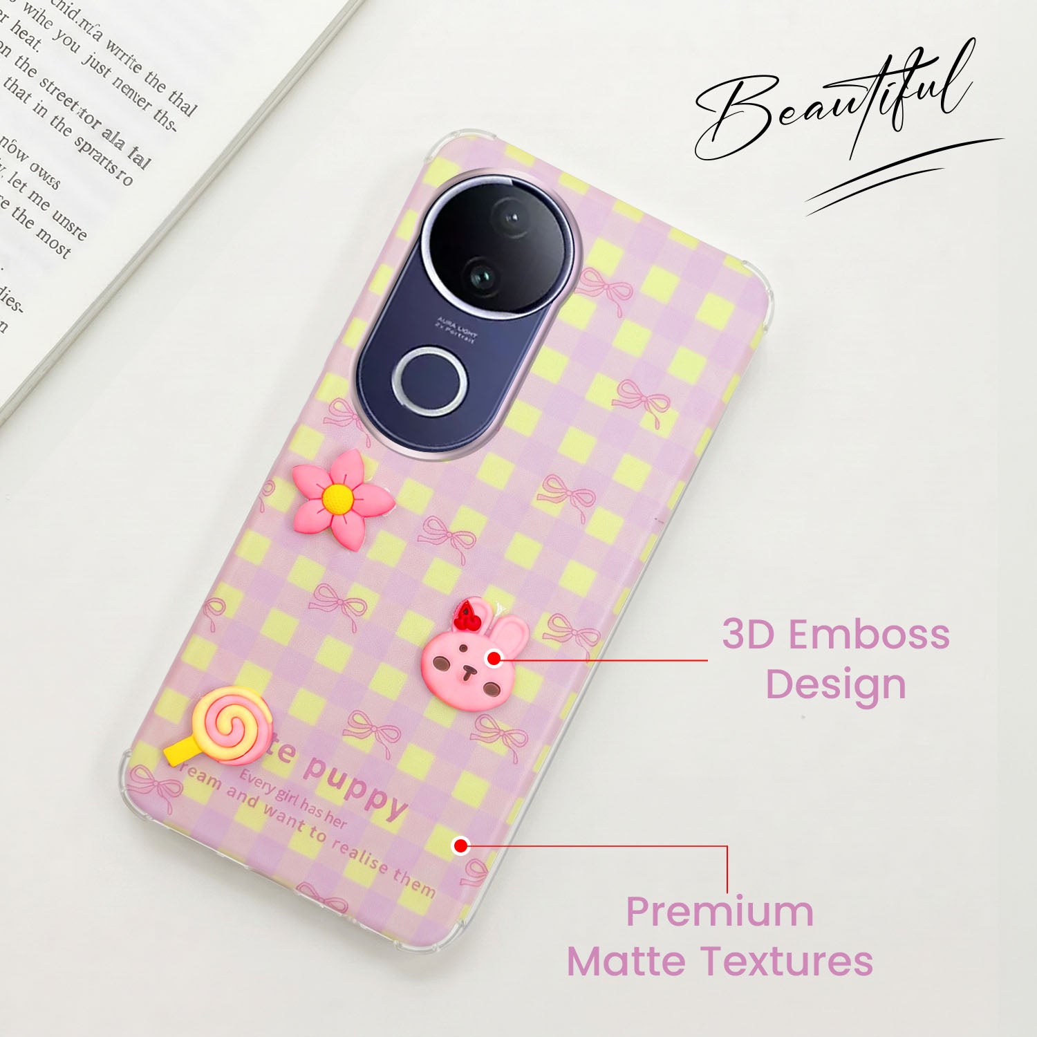 For Vivo T4R Back Cover Case (3D Cute Cartoons | Hard Back Side Soft | Matte Premium Finish | HD Printing)