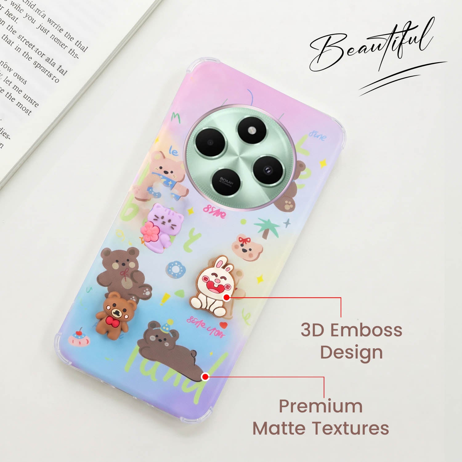 For Poco C75 | Poco M7 Back Cover Case (3D Cute Cartoons | Hard Back Side Soft | Matte Premium Finish | HD Printing)