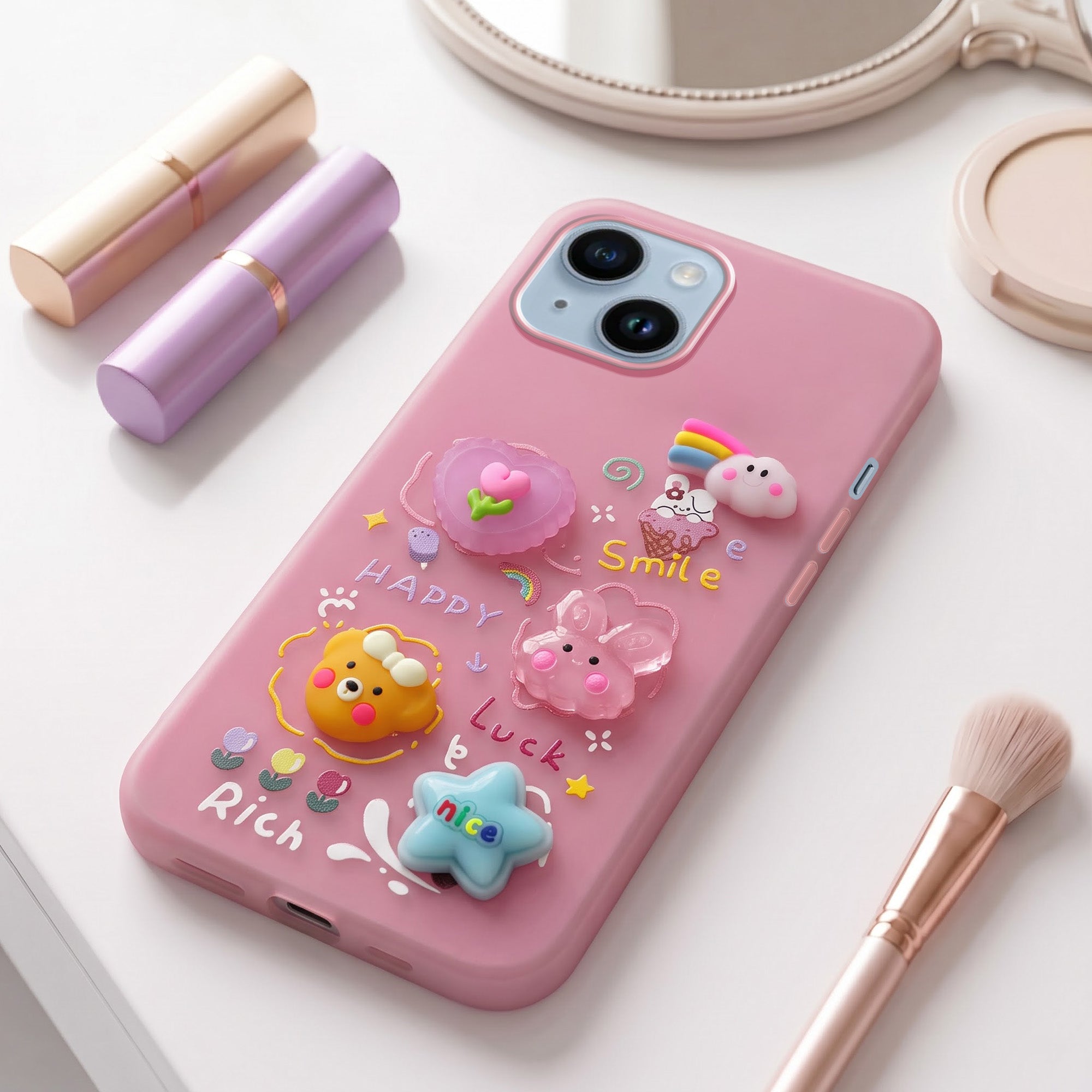 For Apple iPhone 14 Back Cover Case (Cute 3D cartoon charms design | Slim Aesthetic Case for Girls | Camera Protection | Hard Unbreakable)