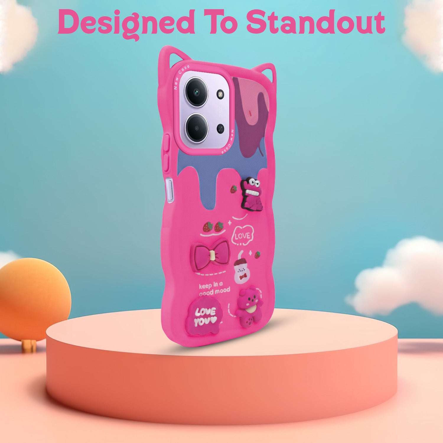 For Redmi 15C Back Case Cover (3D Embossed Figures | Strap Holder | 360* Soft Cushion with Camera Bump)