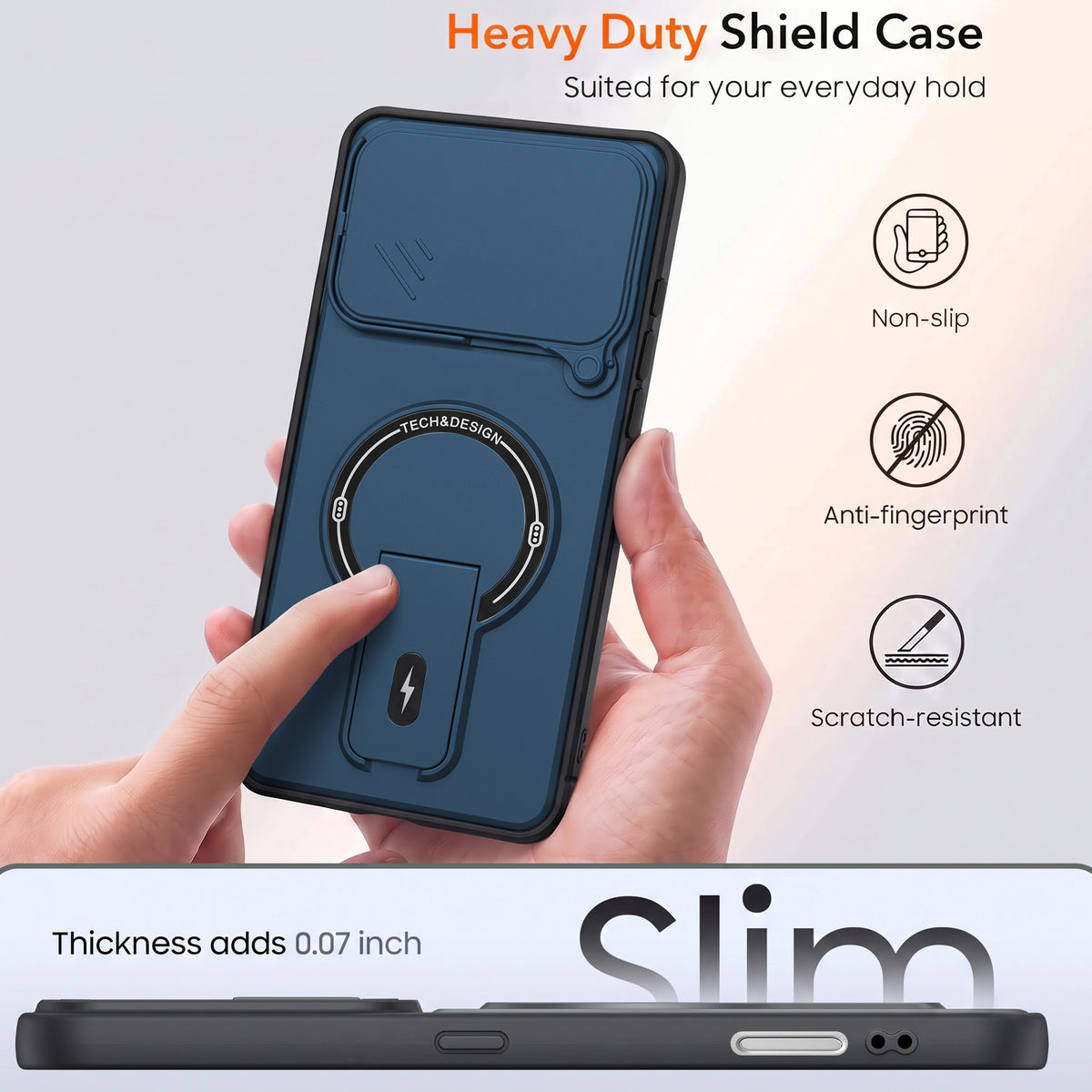 For Apple iPhone 17 Pro Back Case Cover Metallic (Hybrid Armor Kickstand | Sliding Shutter Camera Protection | MagSafe Compatible)