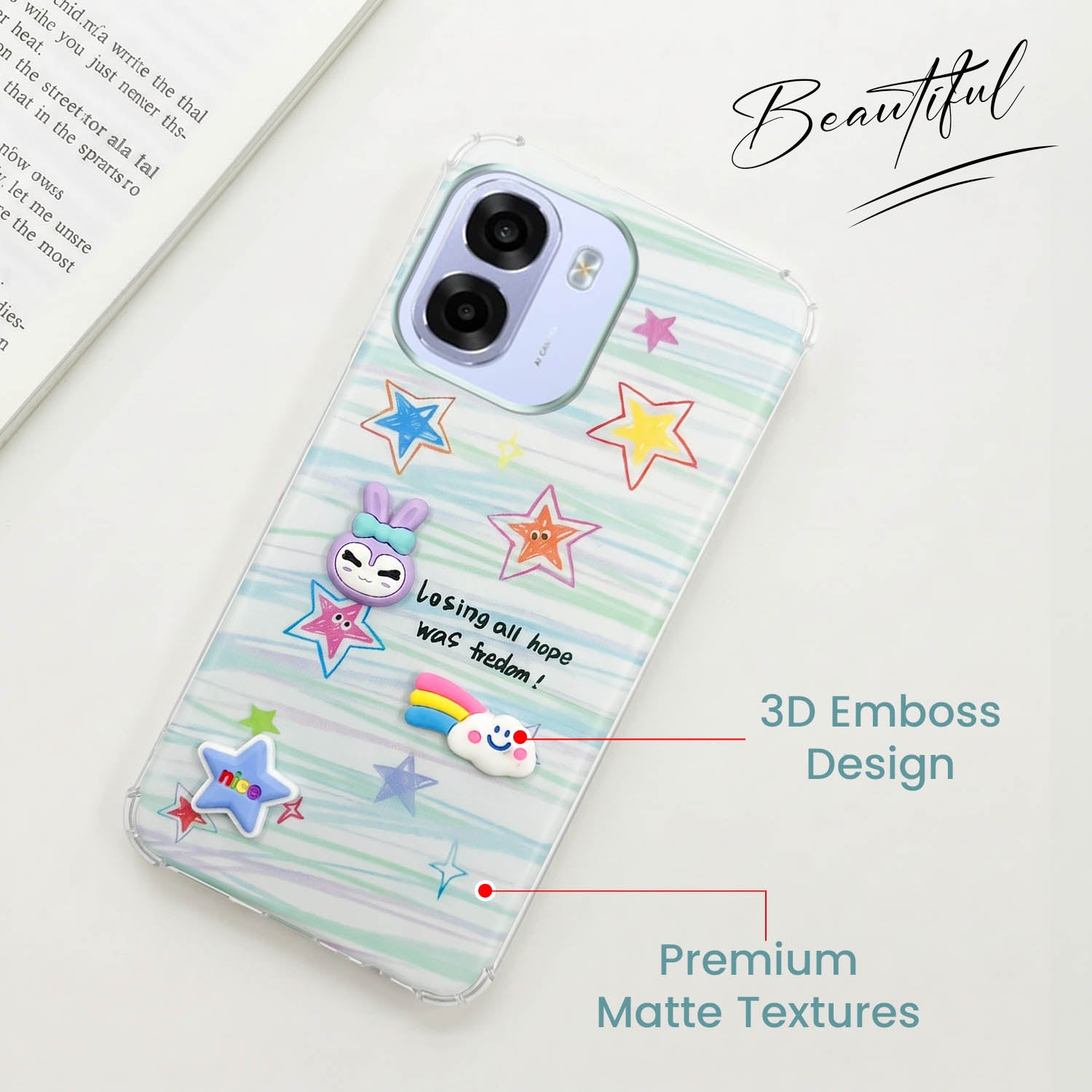 For Oppo K14x 5G Back Cover Case (3D Cute Cartoons | Hard Back Side Soft | Matte Premium Finish | HD Printing)