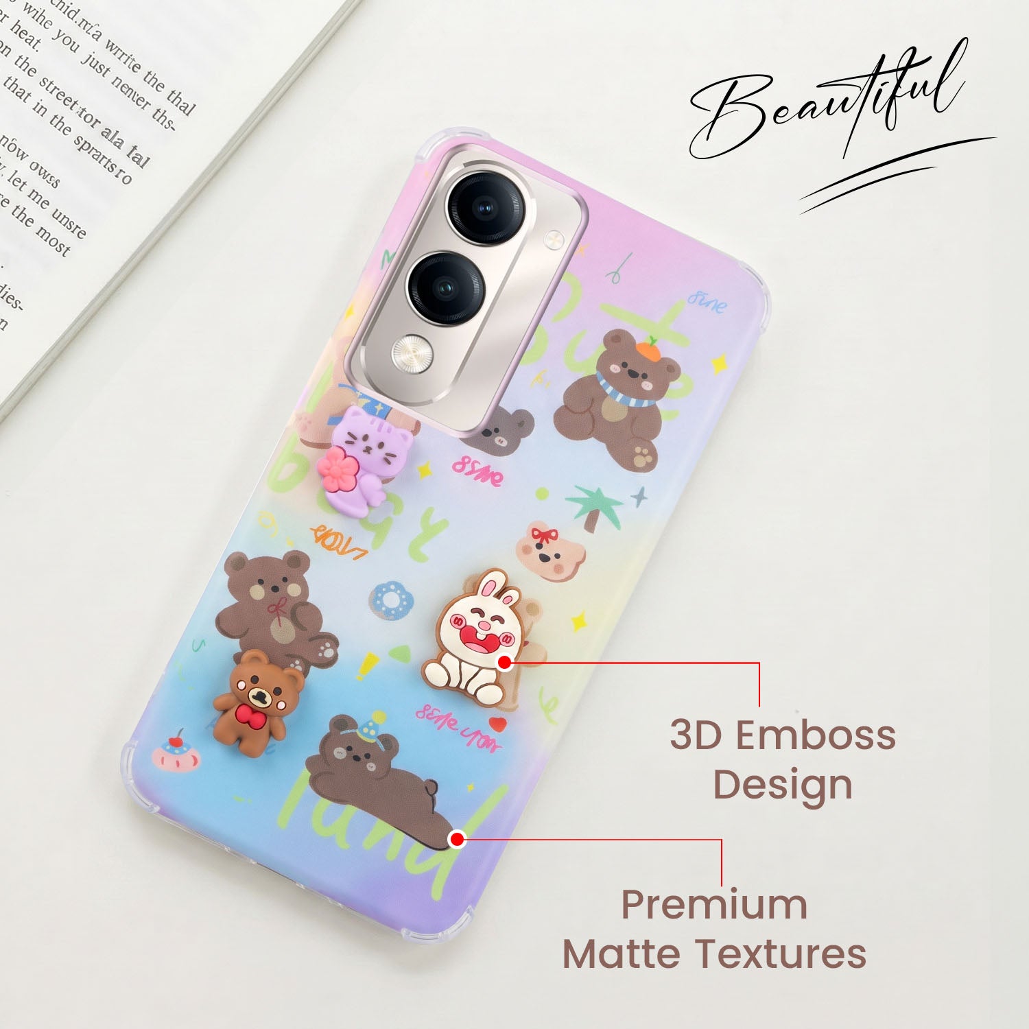 For Vivo Y19 | Vivo Y19e | Vivo T4 Lite Back Cover Case (3D Cute Cartoons | Hard Back Side Soft | Matte Premium Finish | HD Printing)