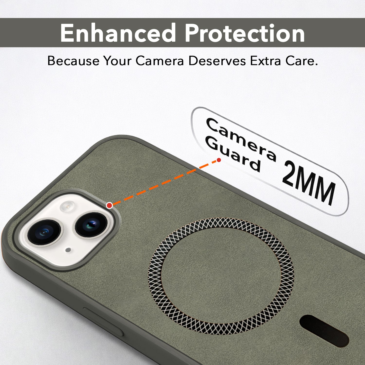 For Apple iPhone 14 Plus Back Cover Case Leather Finish (MagSafe Compatible Wireless Charging | Soft Touch | Camera Bump Protection)