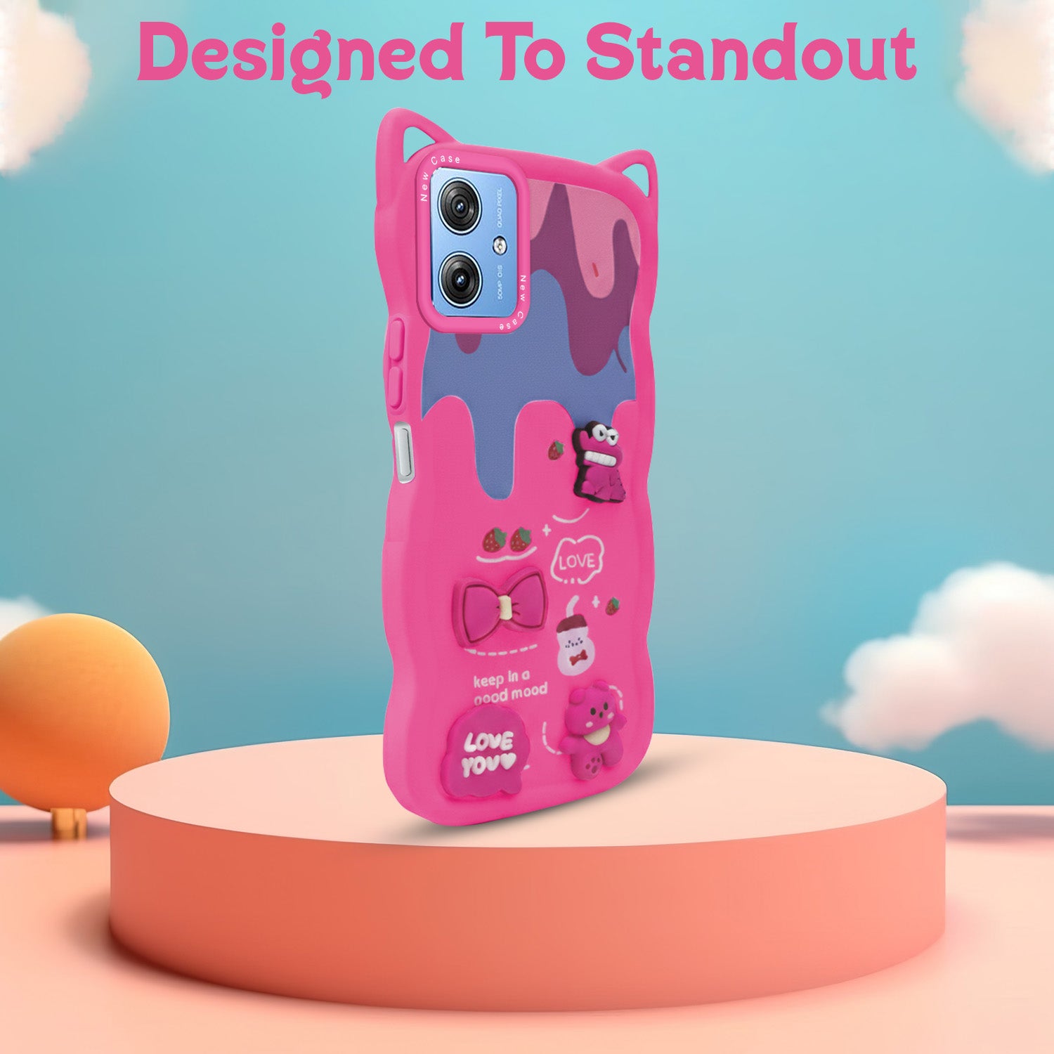 For Motorola Moto G64 5G Back Case Cover Strap (3D embossed Figures | Strap Holder | 360* Soft Cushion with Camera Bump)