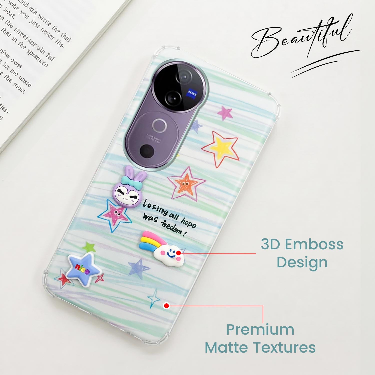 For Vivo V40 | Vivo V40 Pro 5G Back Cover Case (3D Cute Cartoons | Hard Back Side Soft | Matte Premium Finish | HD Printing)