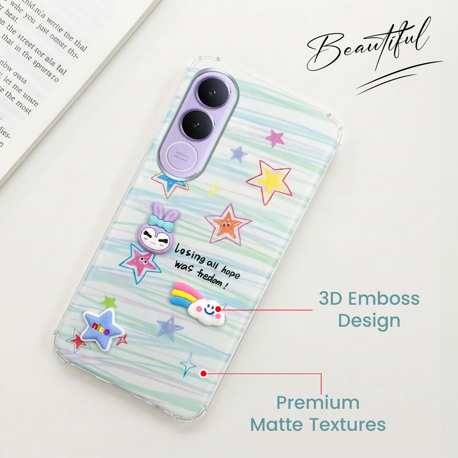 For Vivo V70 FE 5G Back Cover Case (3D Cute Cartoons | Hard Back Side Soft | Matte Premium Finish | HD Printing)