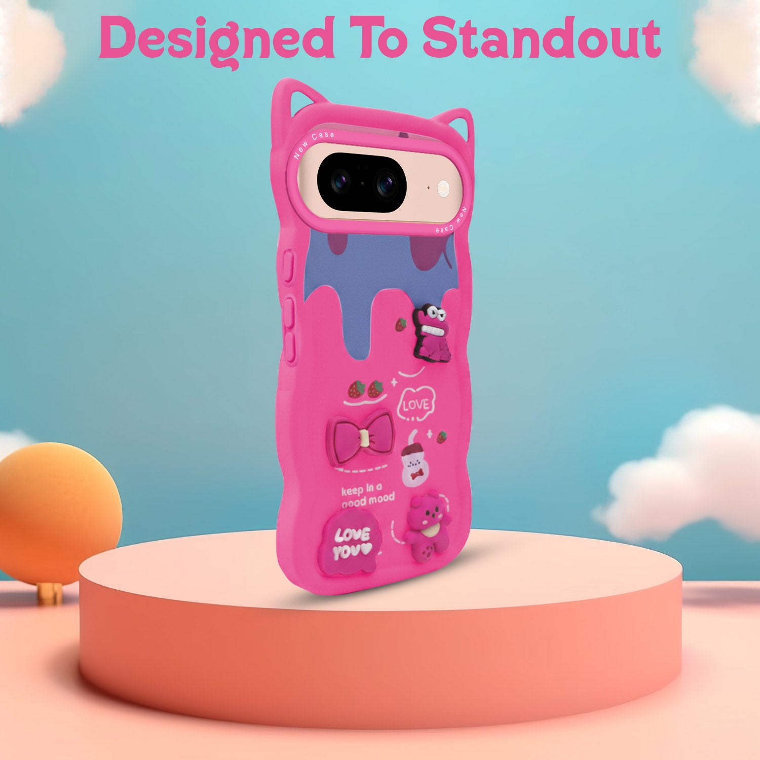 For Google Pixel 8 Back Case Cover Strap (3D Embossed Figures | Strap Holder | 360* Soft Cushion with Camera Bump)