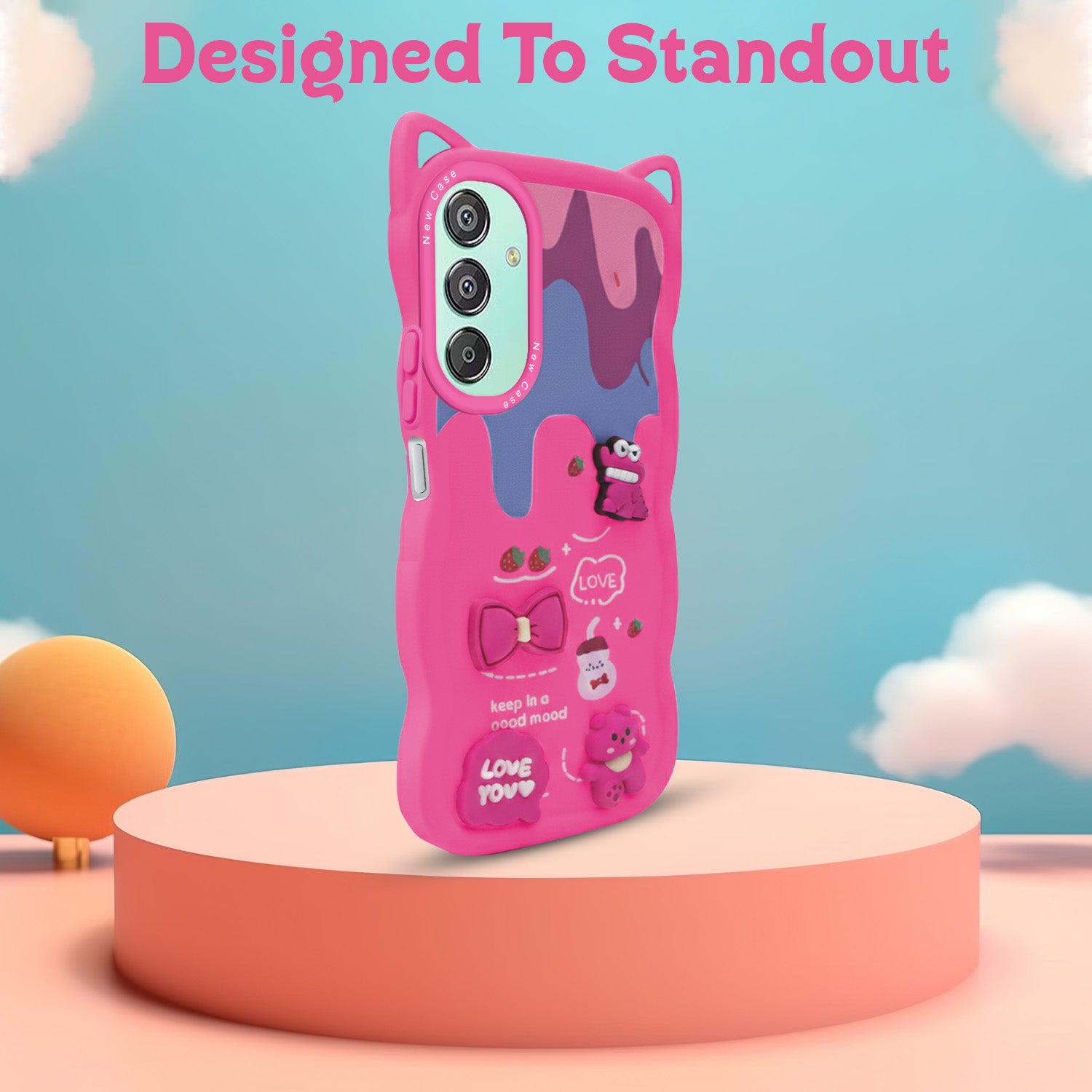 For Samsung Galaxy F15 5G Back Case Cover Strap(3D embossed Figures | Strap Holder | 360* Soft Cushion with Camera Bump)