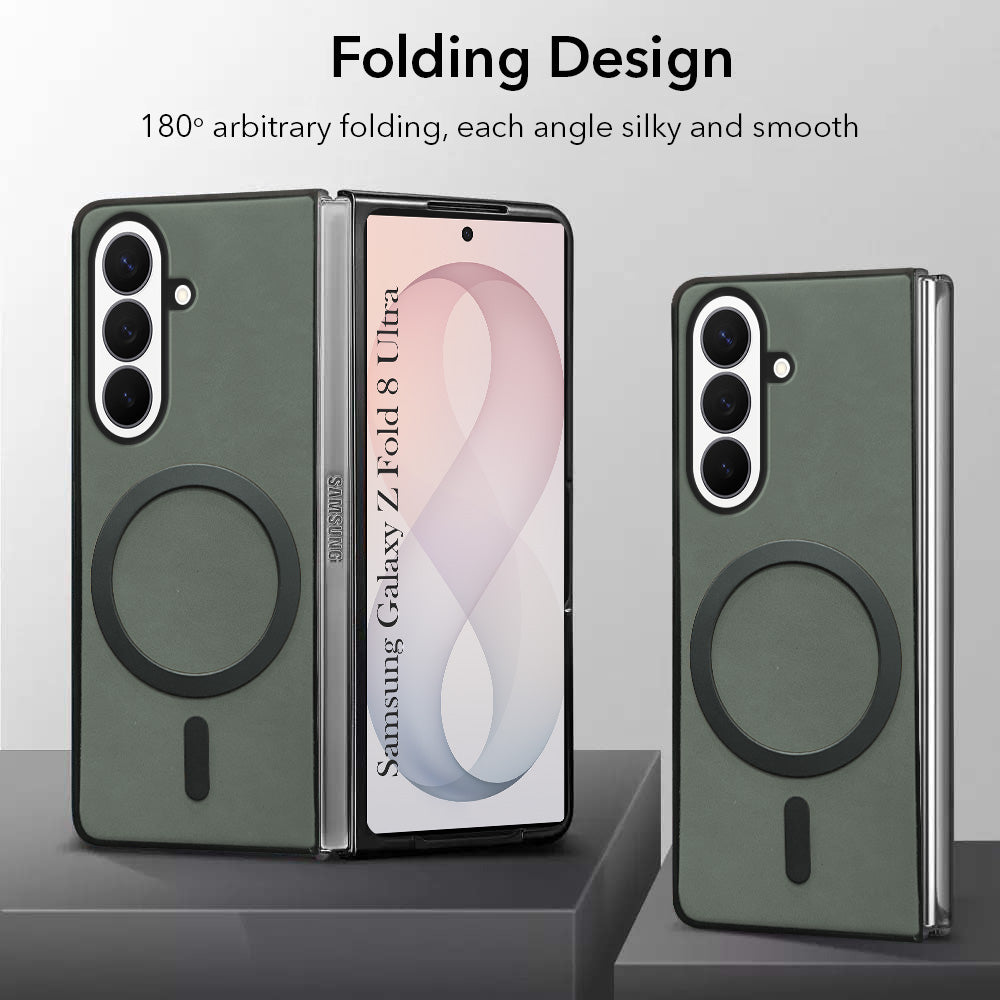 For Samsung Galaxy Z Fold 8 Ultra Back Cover Case Leather Finish (MagSafe Wireless Charging Compatible | Inside Microfiber Cloth)