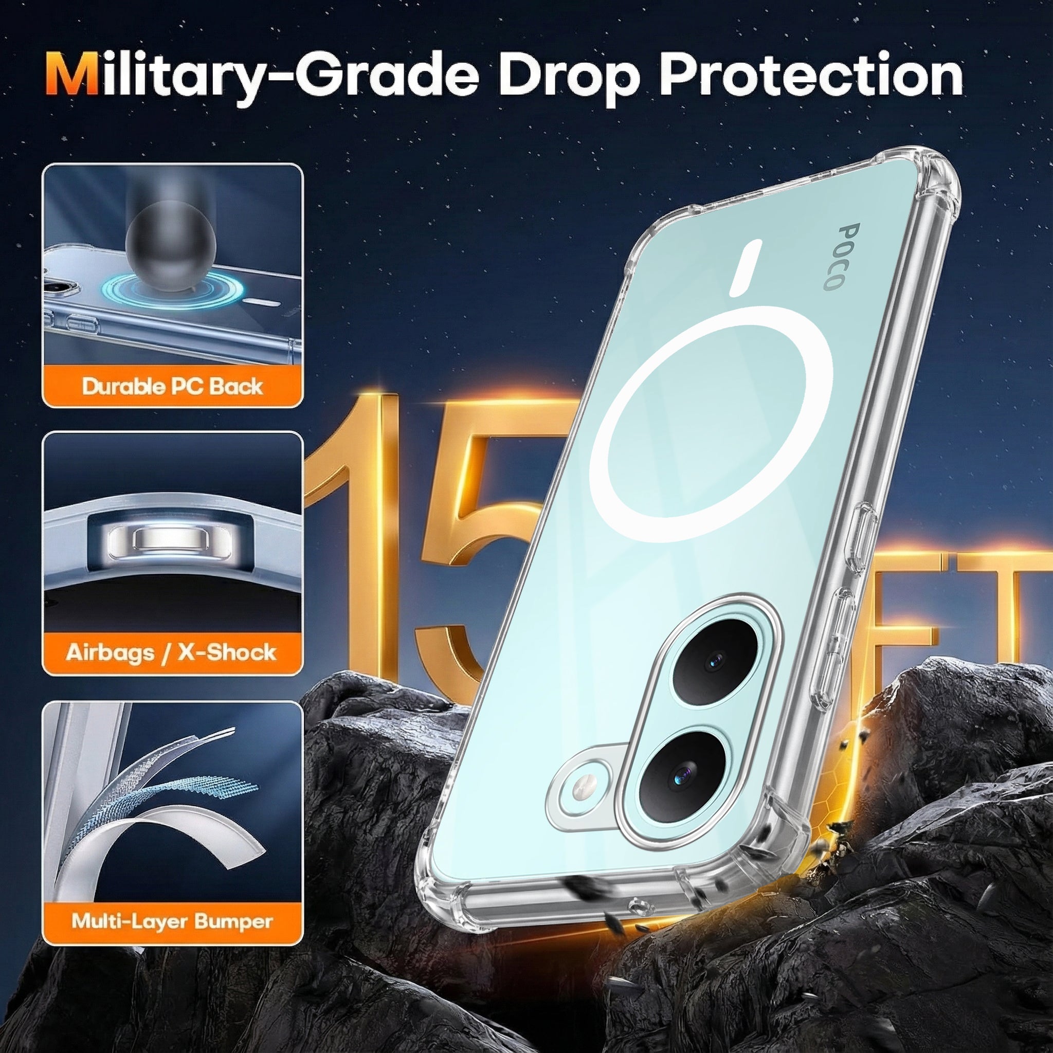 For Poco X8 Pro Back Cover Shockproof Crystal-Clear (Magsafe Wireless Support | Drop & Camera Protection | Hard Polycarbonate)