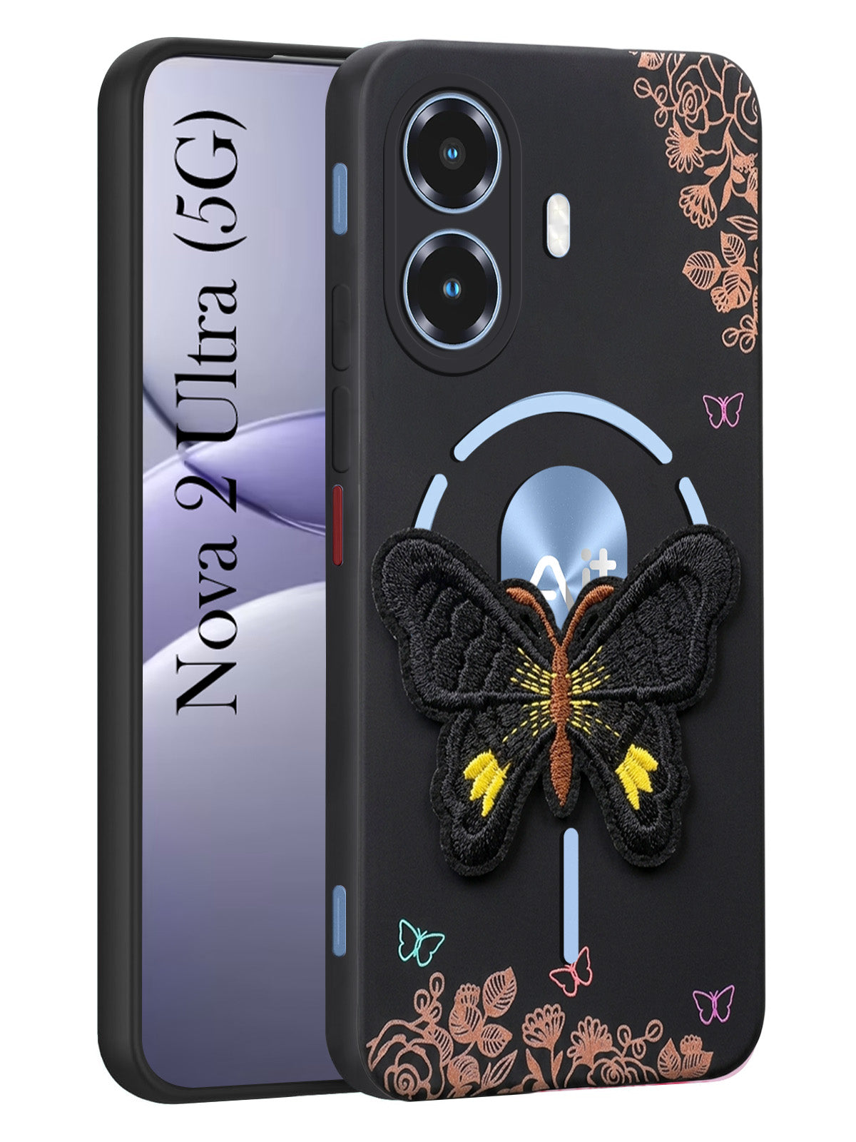 For Ai+ Nova 2 Ultra 5G Back Cover Case (Soft Butterfly Embroidery | Women Teen Girls | Camera Protection| Matte Silicone)