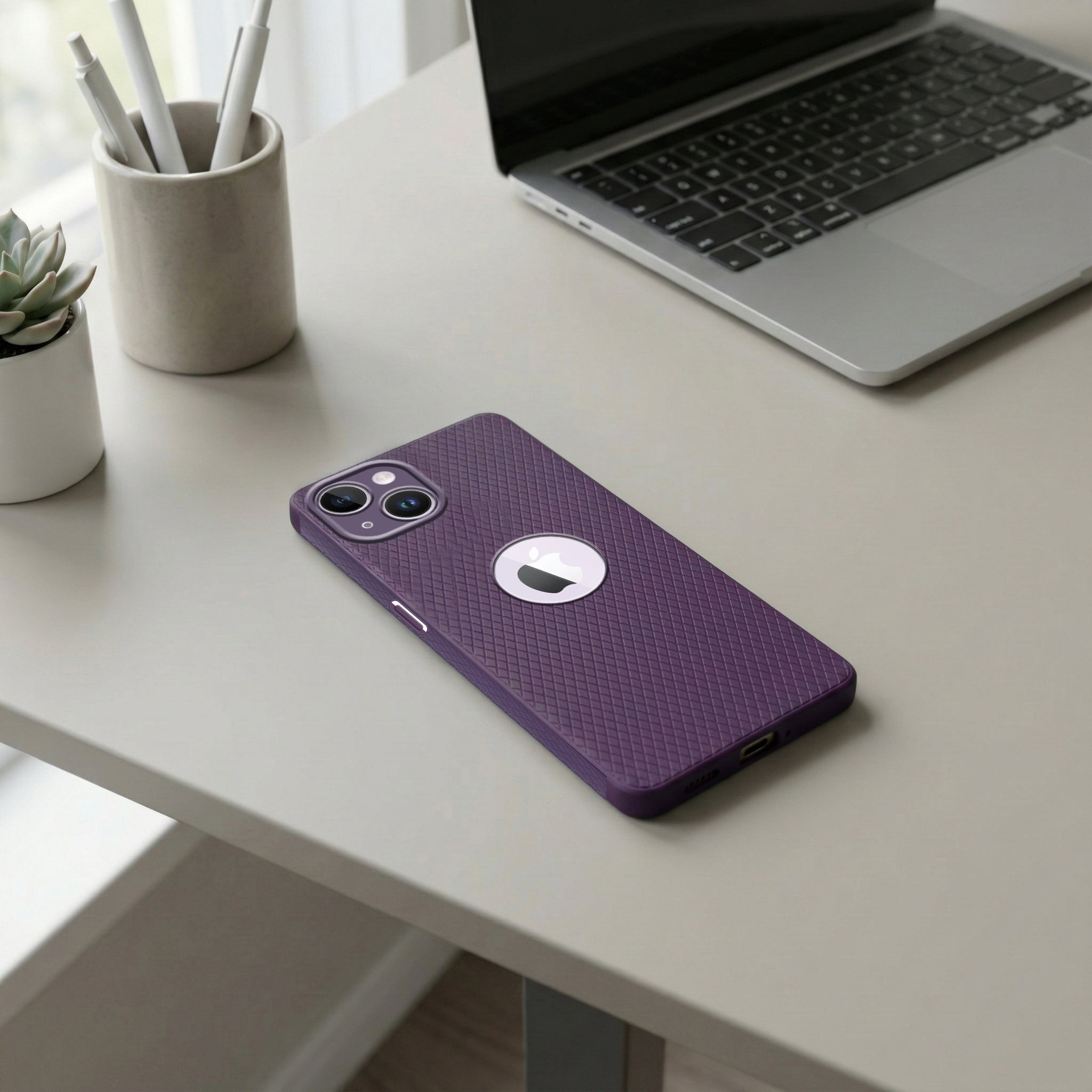 For Apple iPhone 14 Back Cover Case Liquid Silicone (Camera Protection | Side Grip Texture | Soft and Flexible)