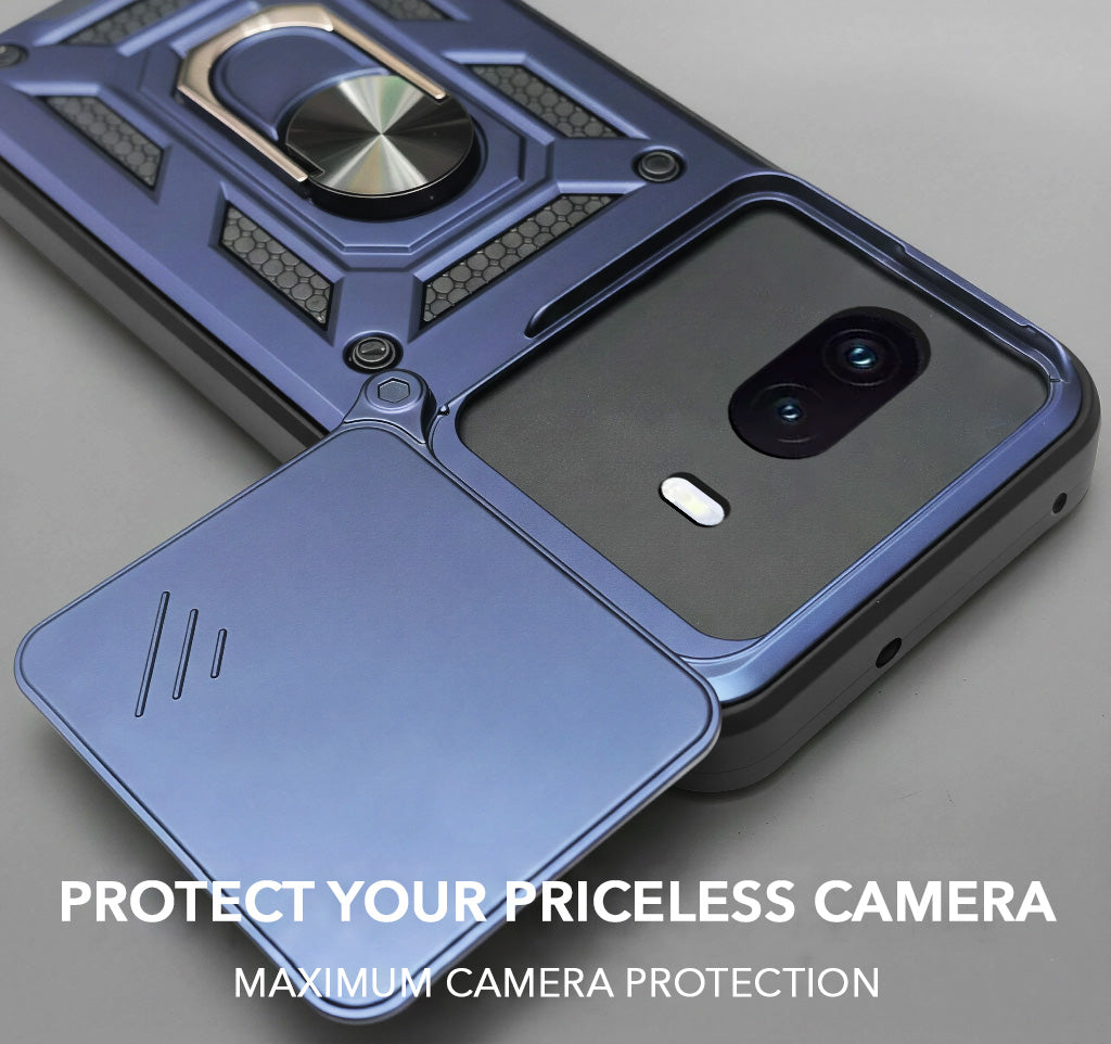 For Vivo iQOO 15R 5G Back Cover Case Hybrid Armor (Sliding Shutter Camera Protection | Polycarbonate |Ring Holder Kickstand)