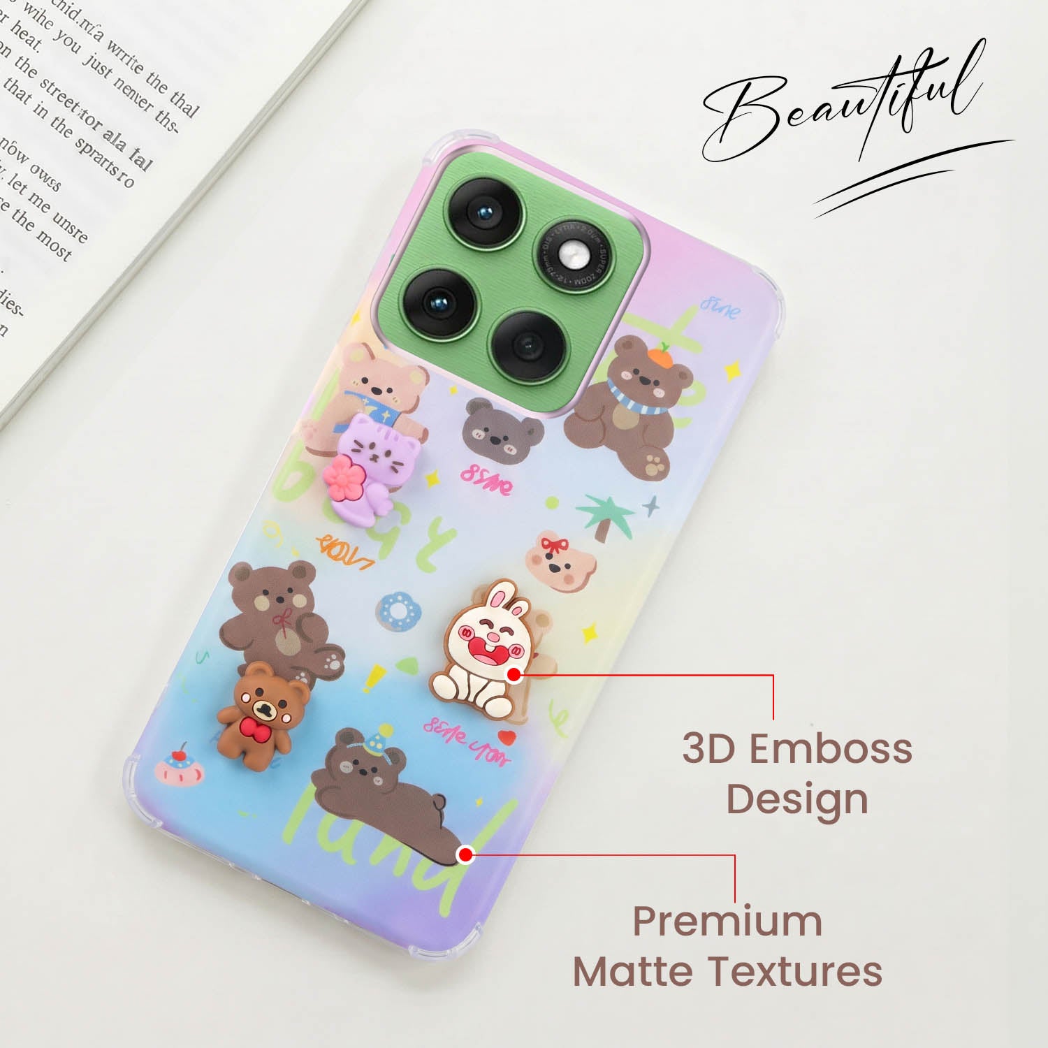 For Motorola Moto Edge 60 Back Cover Case (3D Cute Cartoons | Hard Back Side Soft | Matte Premium Finish | HD Printing)
