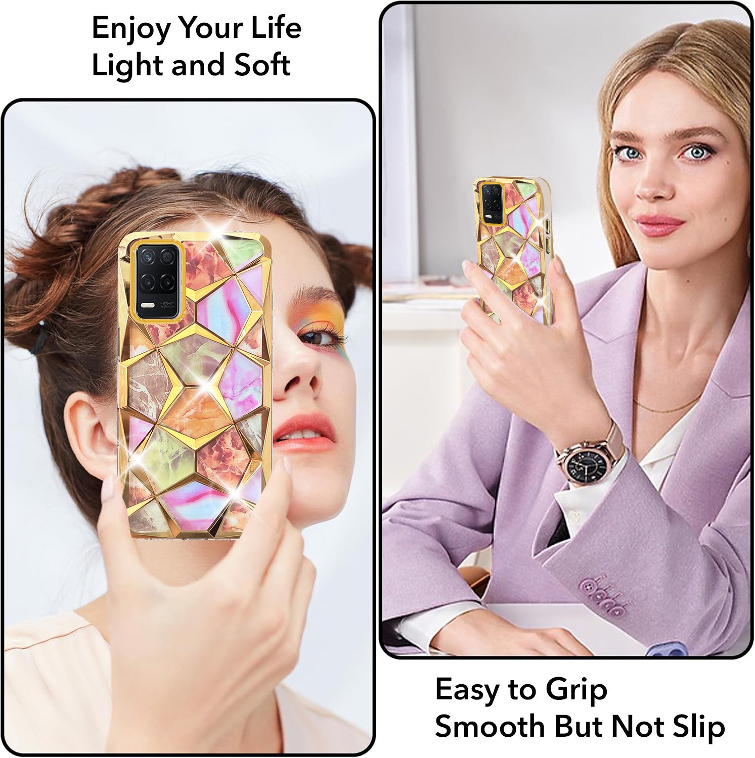 For Realme Narzo 30 5G Back Cover Case (Dual Design Glitter Sparkle and Detachable Diamond Print Case | Soft and Flexible)