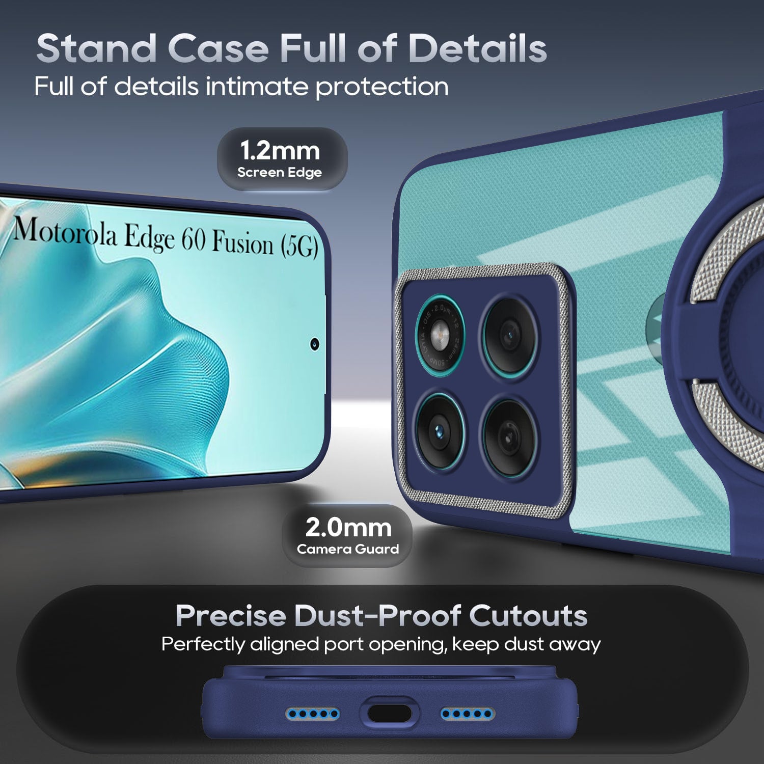 For Motorola Moto Edge 60 Fusion Back Cover Case with stand (Built-in Ring Holder Kickstand | Lifetime Anti Yellow | Camera Protection)