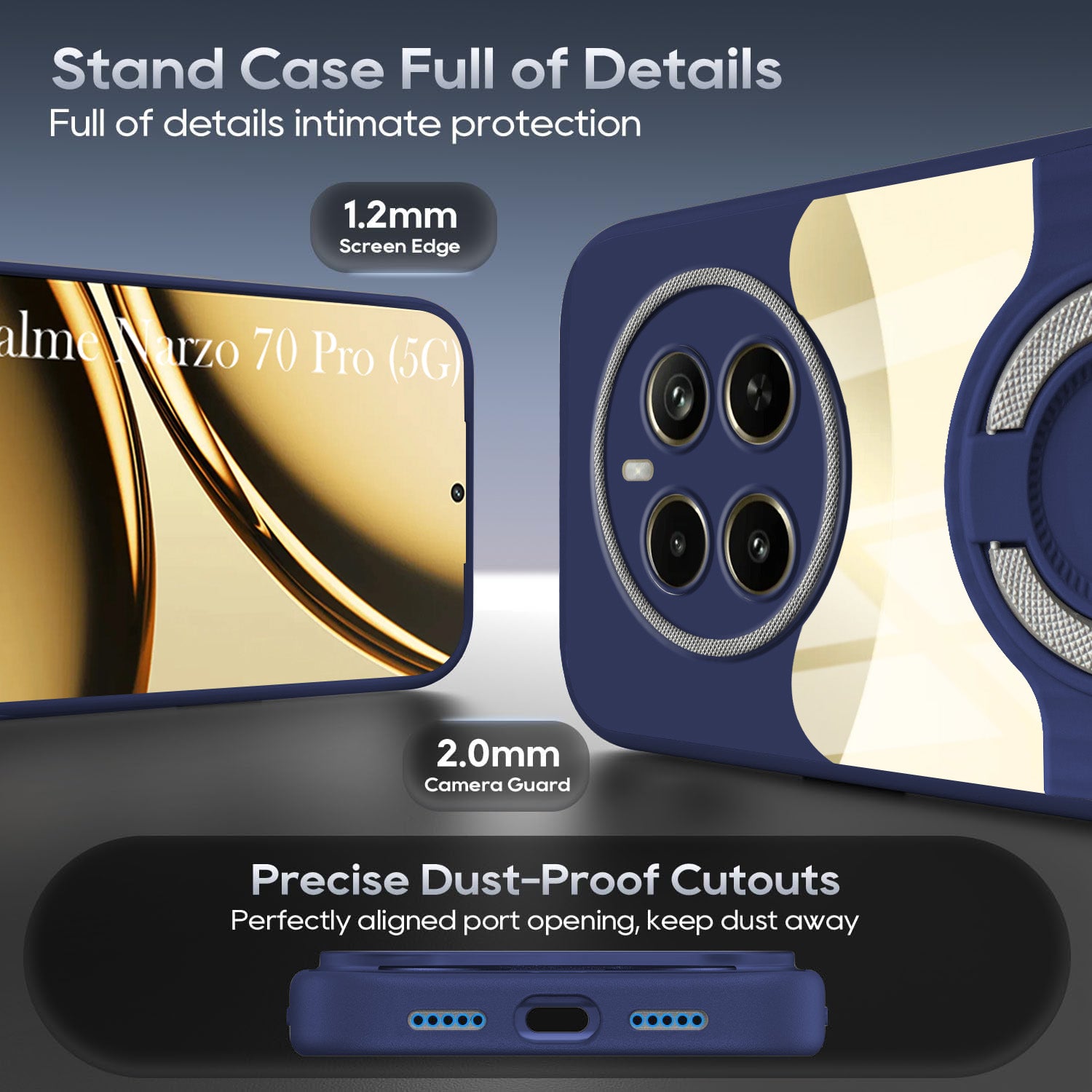 For Realme Narzo 70 Pro Back Cover Case with stand (Built-in Ring Holder Kickstand | Lifetime Anti Yellow | Camera Protection)