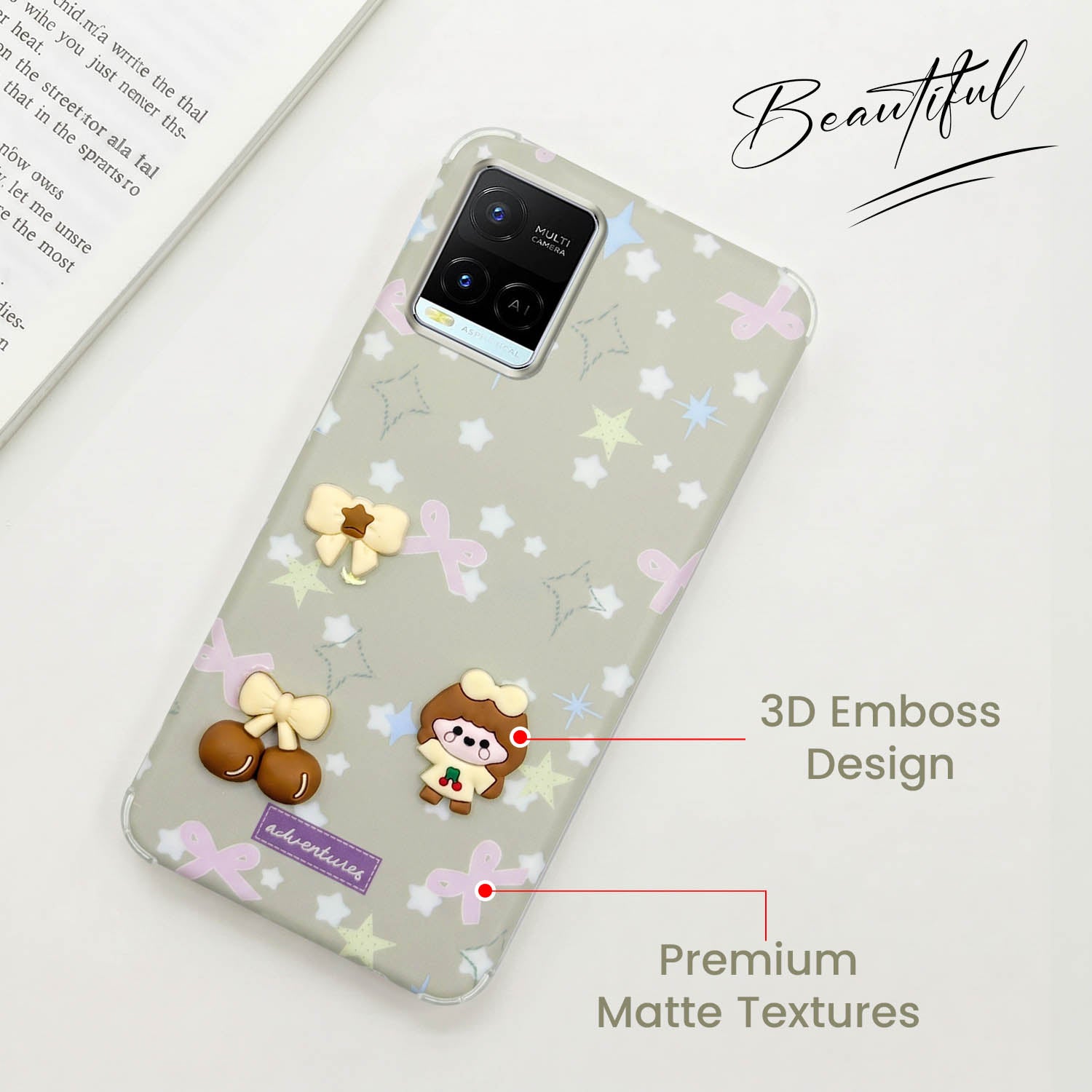 For Vivo Y21 2021 Back Cover Case (3D Cute Cartoons | Hard Back Side Soft | Matte Premium Finish | HD Printing)