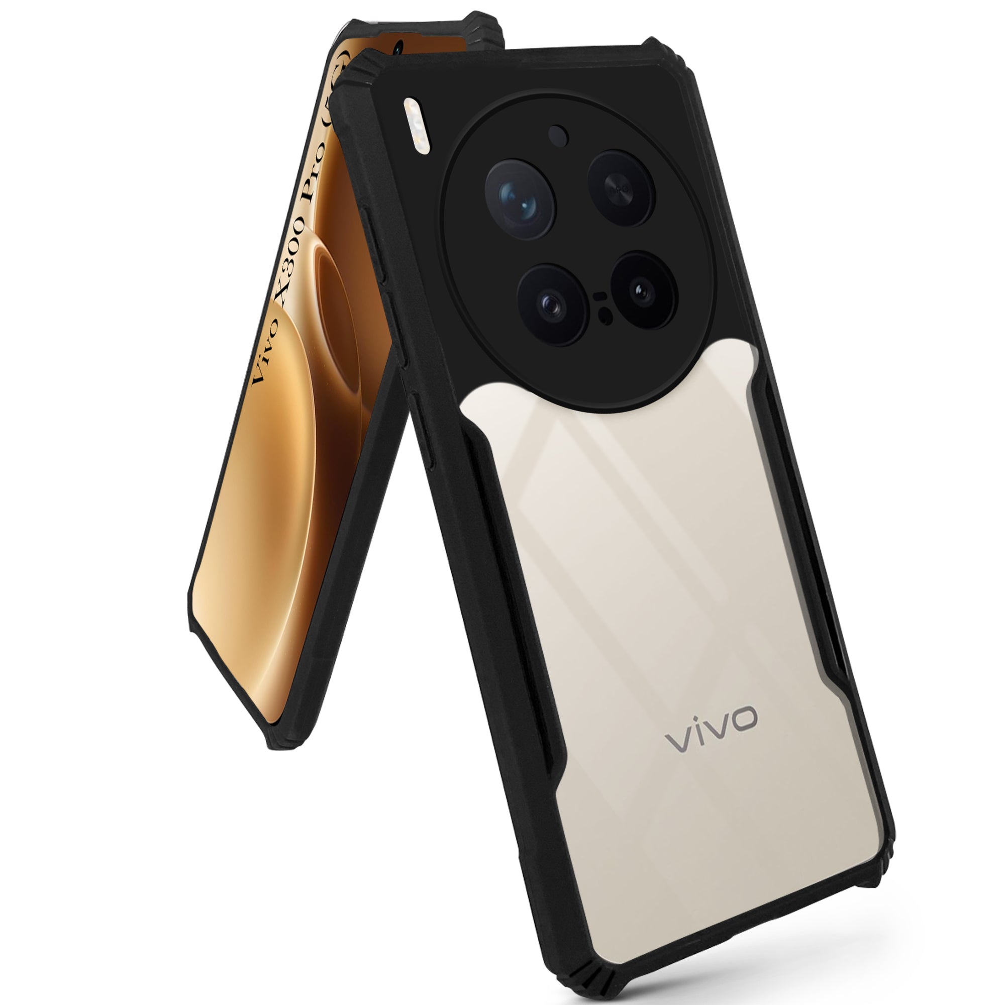 For Vivo X300 Pro Back Cover Case Hybrid (Shockproof with Polycarbonate Clear Panel | Professional Black)