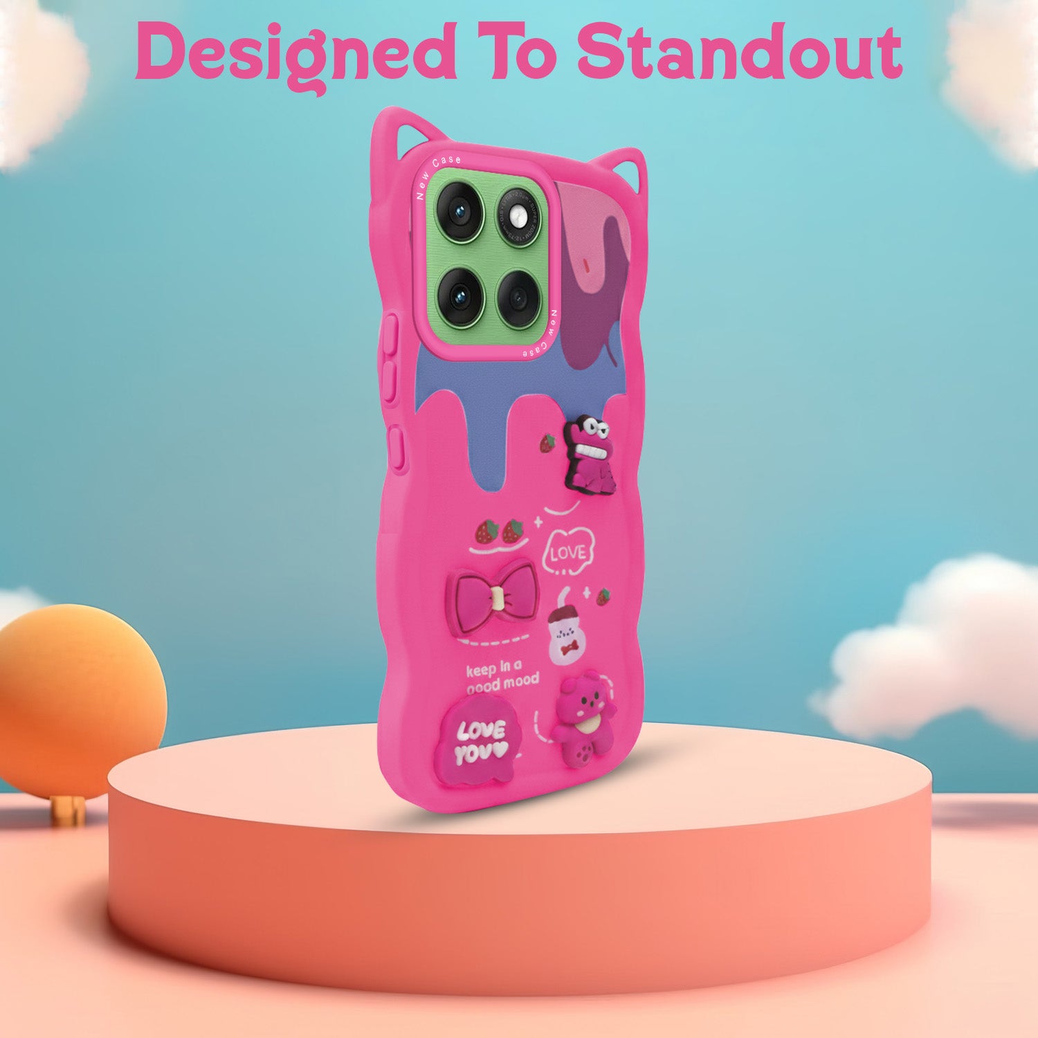 For Motorola Moto Edge 60 Back Case Cover Strap (3D embossed Figures | Strap Holder | 360* Soft Cushion with Camera Bump)