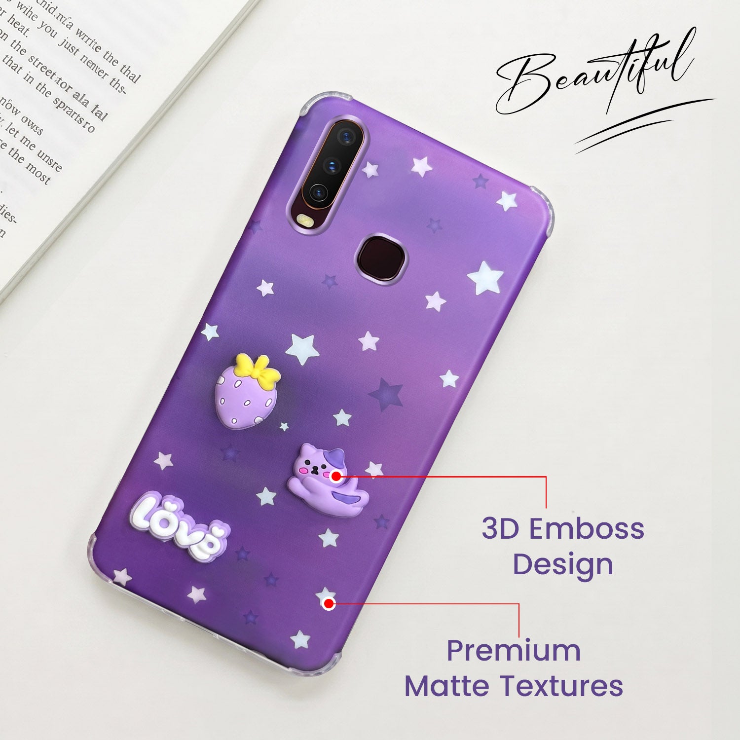 For Vivo Y12 | Y15 | Y17 Back Cover Case (3D Cute Cartoons | Hard Back Side Soft | Matte Premium Finish | HD Printing)