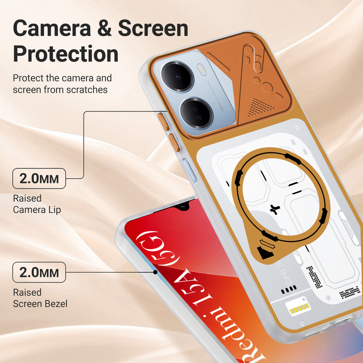 For Redmi 15A Metallic Back Cover Case (Metallic Camera Protection & Buttons | Translucent Milky Shade | Hard Polycarbonate)
