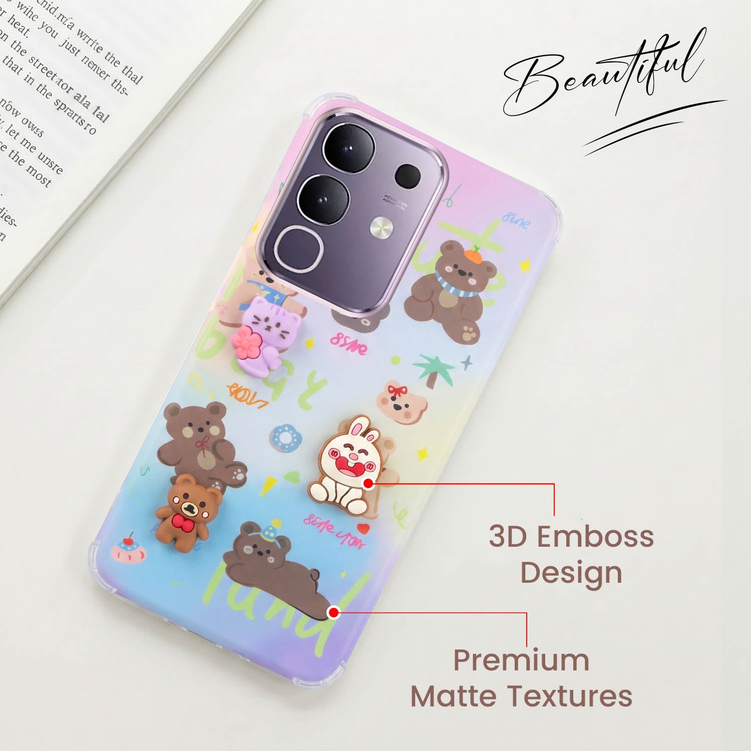 For Vivo T4x | Vivo Y31 Pro Back Cover Case (3D Cute Cartoons | Hard Back Side Soft | Matte Premium Finish | HD Printing)