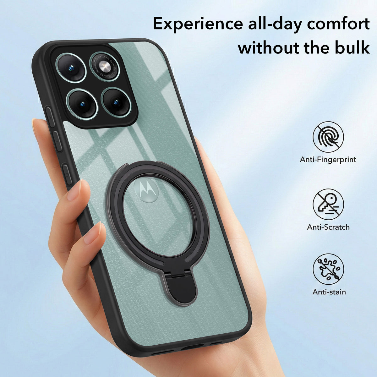 For Motorola Moto Edge 70 Fusion Back Cover Case (Kick Stand Ring Holder | Life time Anti Yellow | Camera Protection)