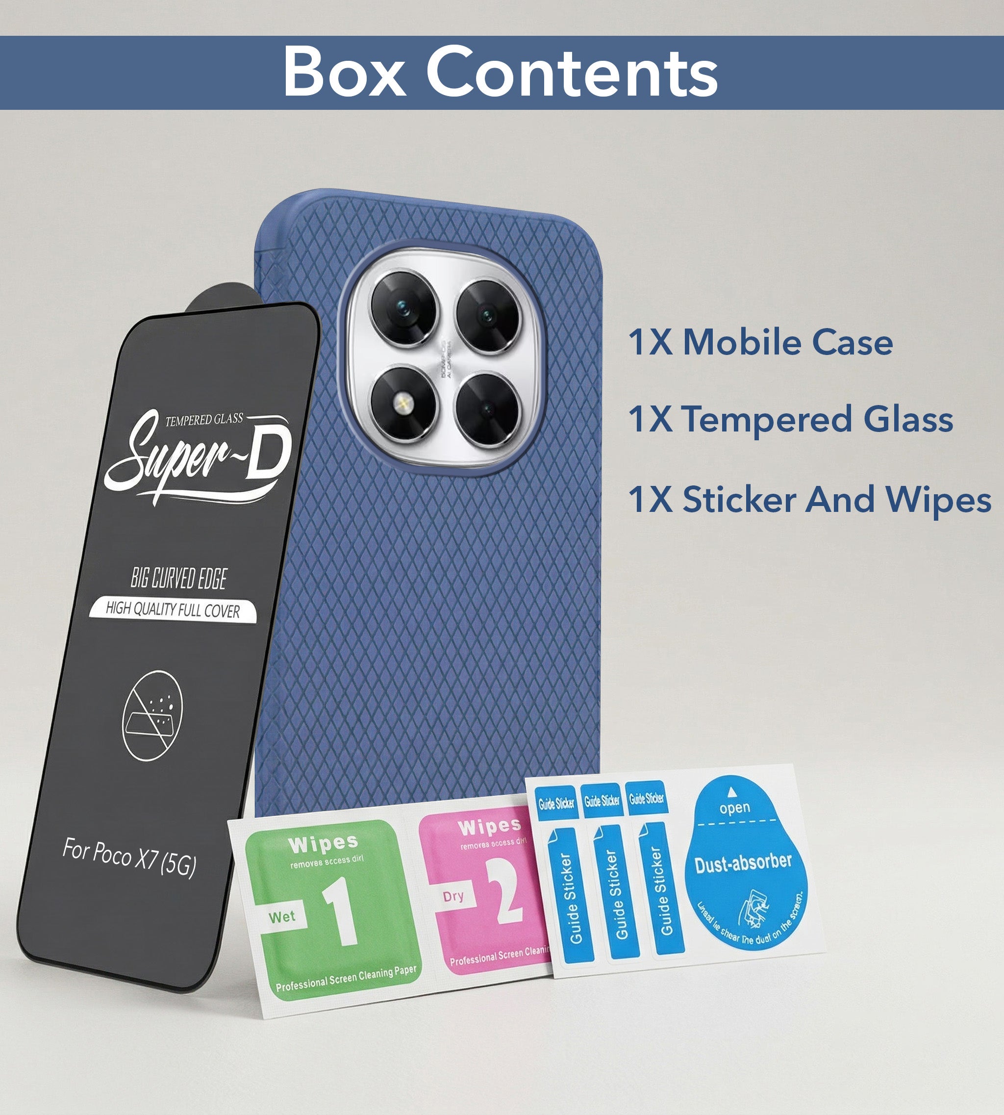 For Xiaomi Poco X7 Combo with Back Cover and 9H Tempered Glass (Liquid Silicone | Camera Protection | Oleophobic Coating Screen Glass)