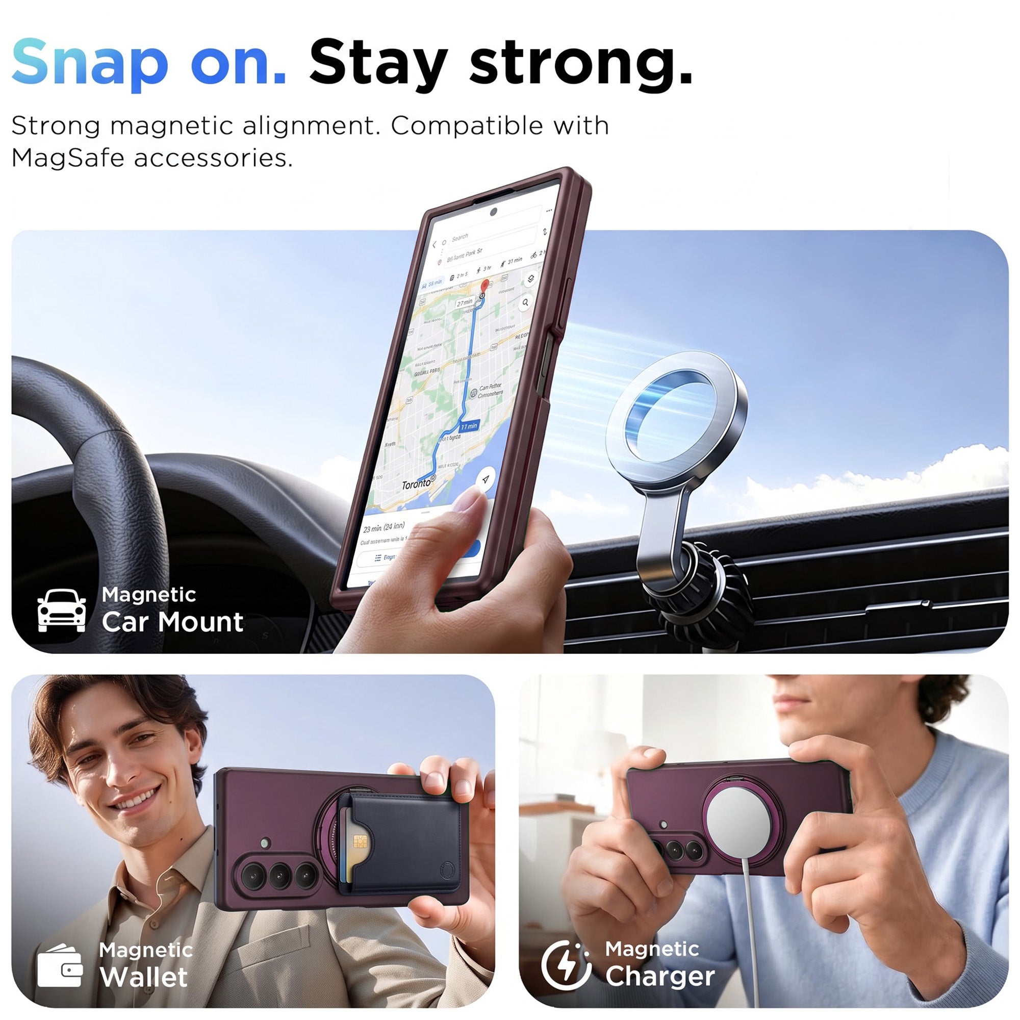 For Samsung Galaxy Z Fold 7 Back Cover Case (360° Rotating Kickstand Ring | Shockproof Camera Protection | Magnetic MagSafe Wireless Charging Support)